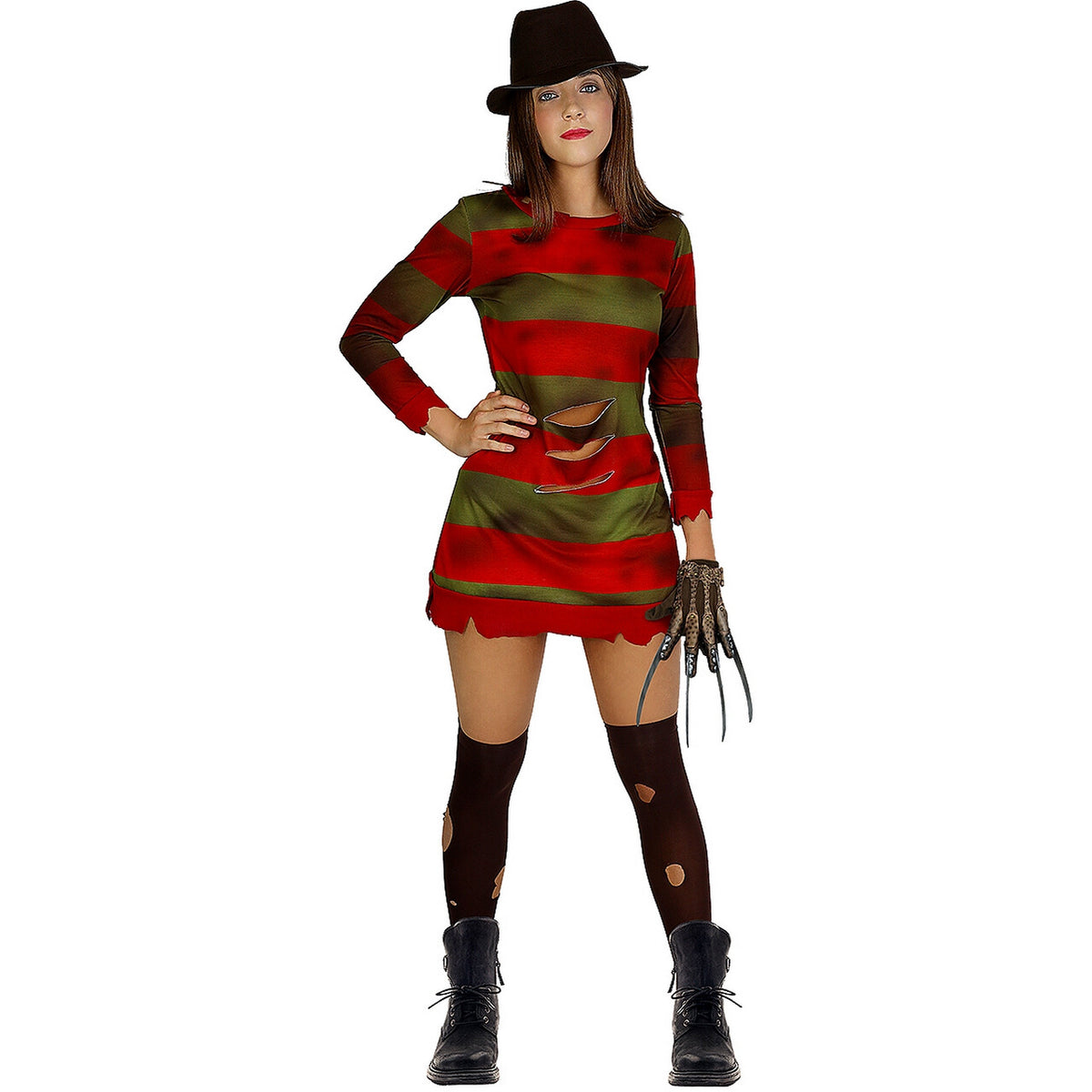Op deze afbeelding zie je een Kostuums, van het merk Funidelia. Evil Frederique Krueger Vrouw Kostuum