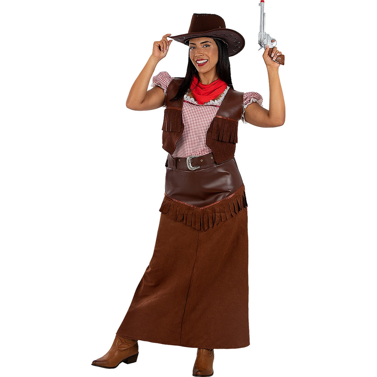 Op deze afbeelding zie je een Kostuums, van het merk Funidelia. Wild West Pistol Jane Vrouw Kostuum