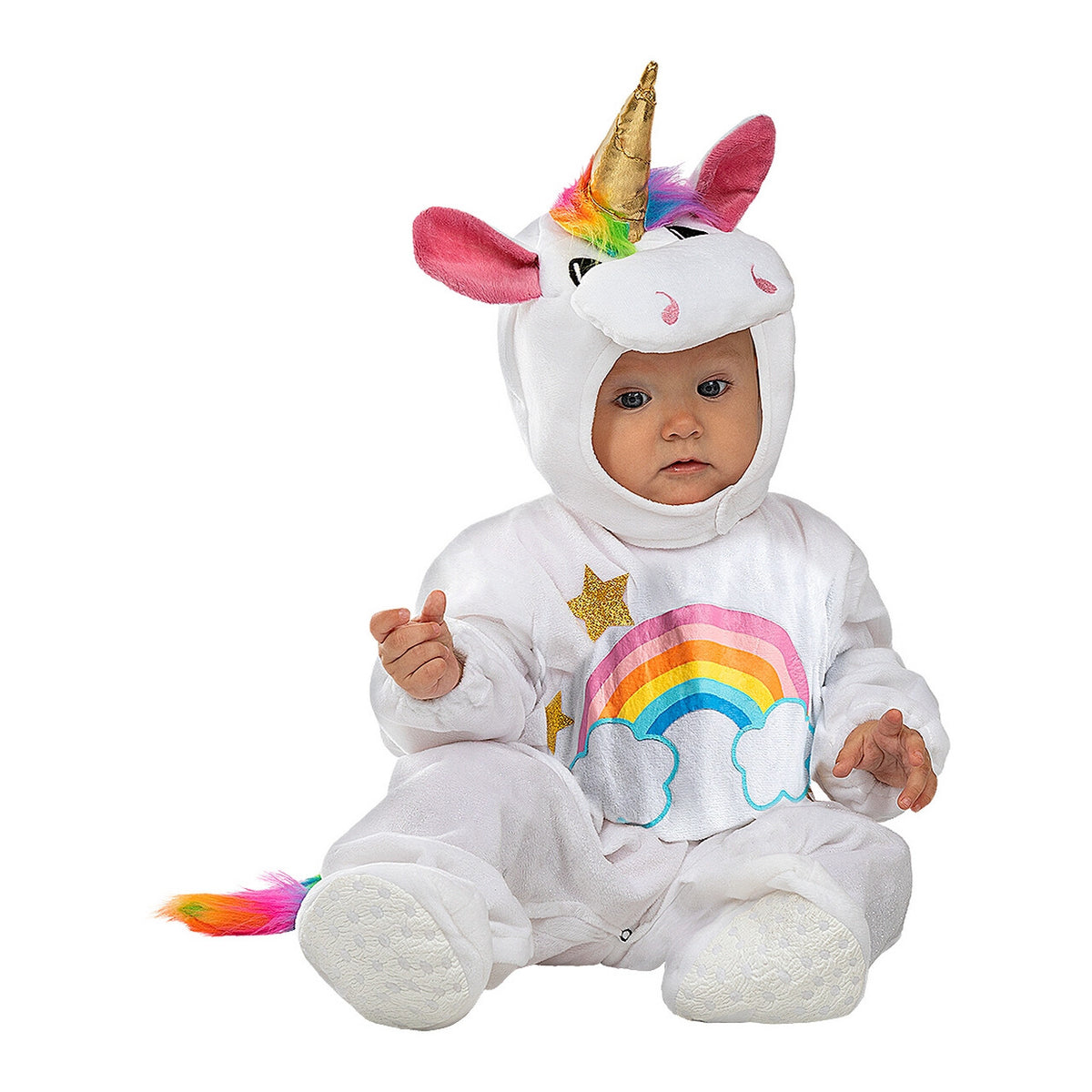 Op deze afbeelding zie je een Kostuums, van het merk Funidelia. Eenhoorn Regenboog En Sterren Kind Kostuum