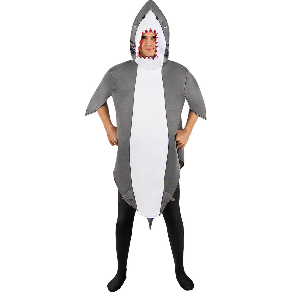Op deze afbeelding zie je een Kostuums, van het merk Funidelia. Grijze Reuzenhaai Sharky Kostuum