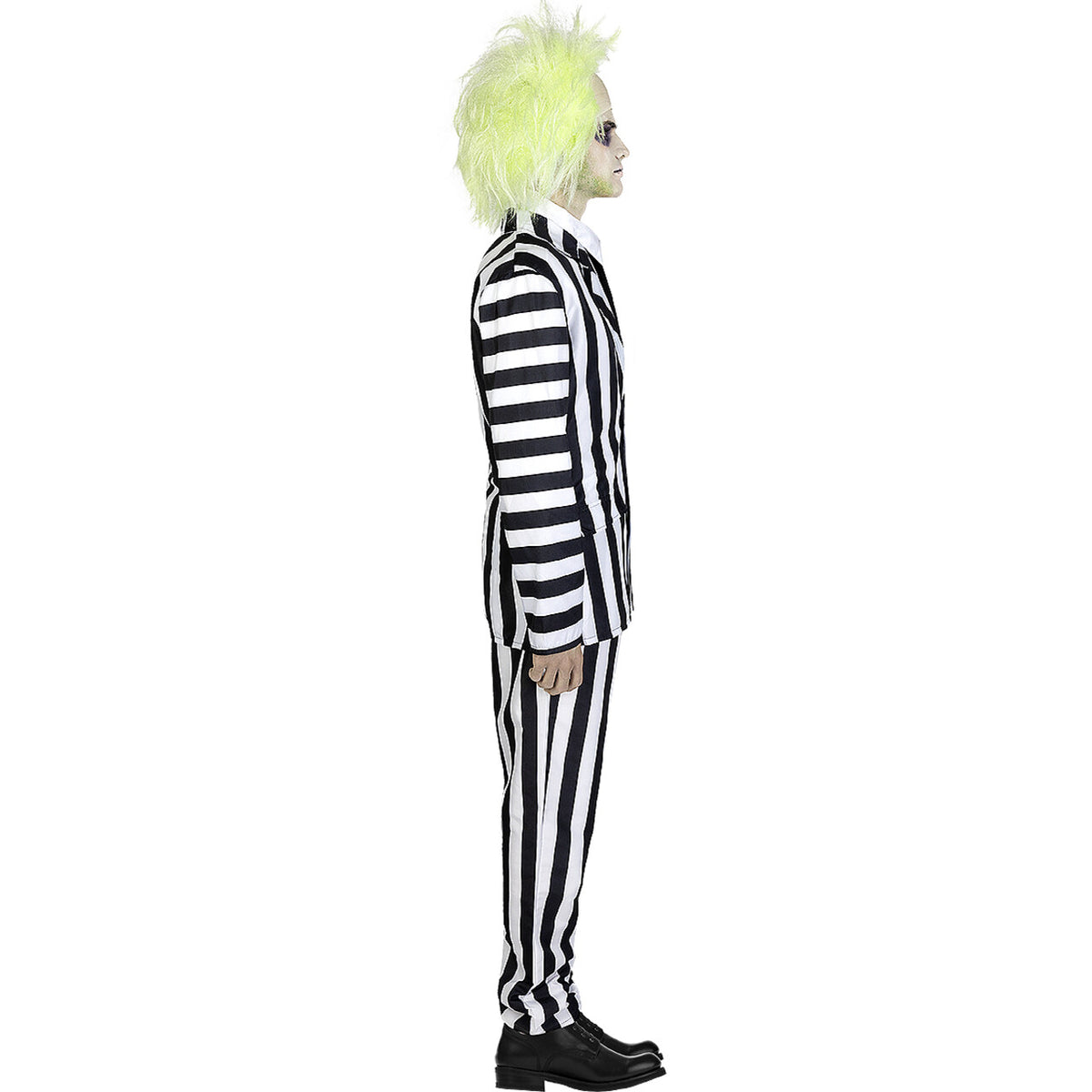 Op deze afbeelding zie je een Kostuums, van het merk Funidelia. Beetlejuice Gangster Zwart Wit Gestreept Man Kostuum