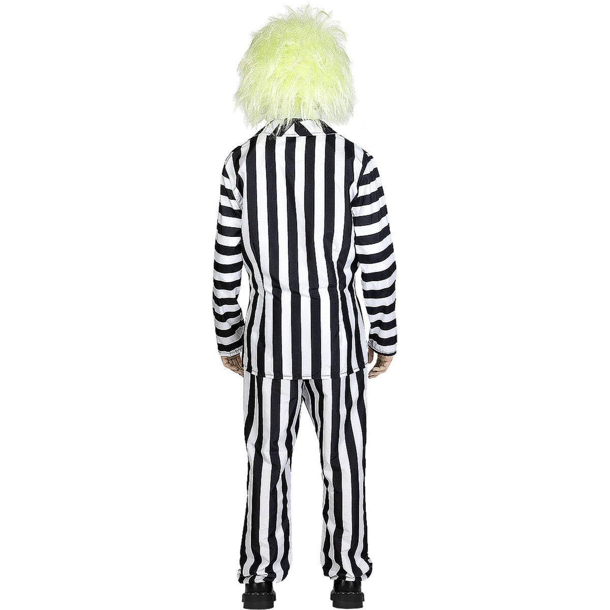 Op deze afbeelding zie je een Kostuums, van het merk Funidelia. Beetlejuice Gangster Zwart Wit Gestreept Man Kostuum
