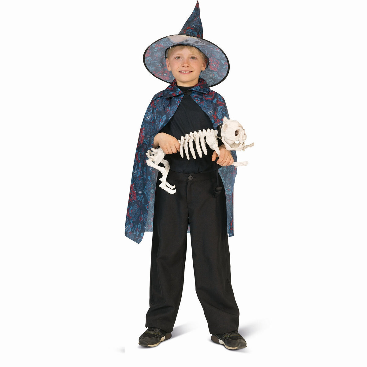 Op deze afbeelding zie je een Kostuums, van het merk Funny Fashion. Scary Skull Cape En Hoed Kind