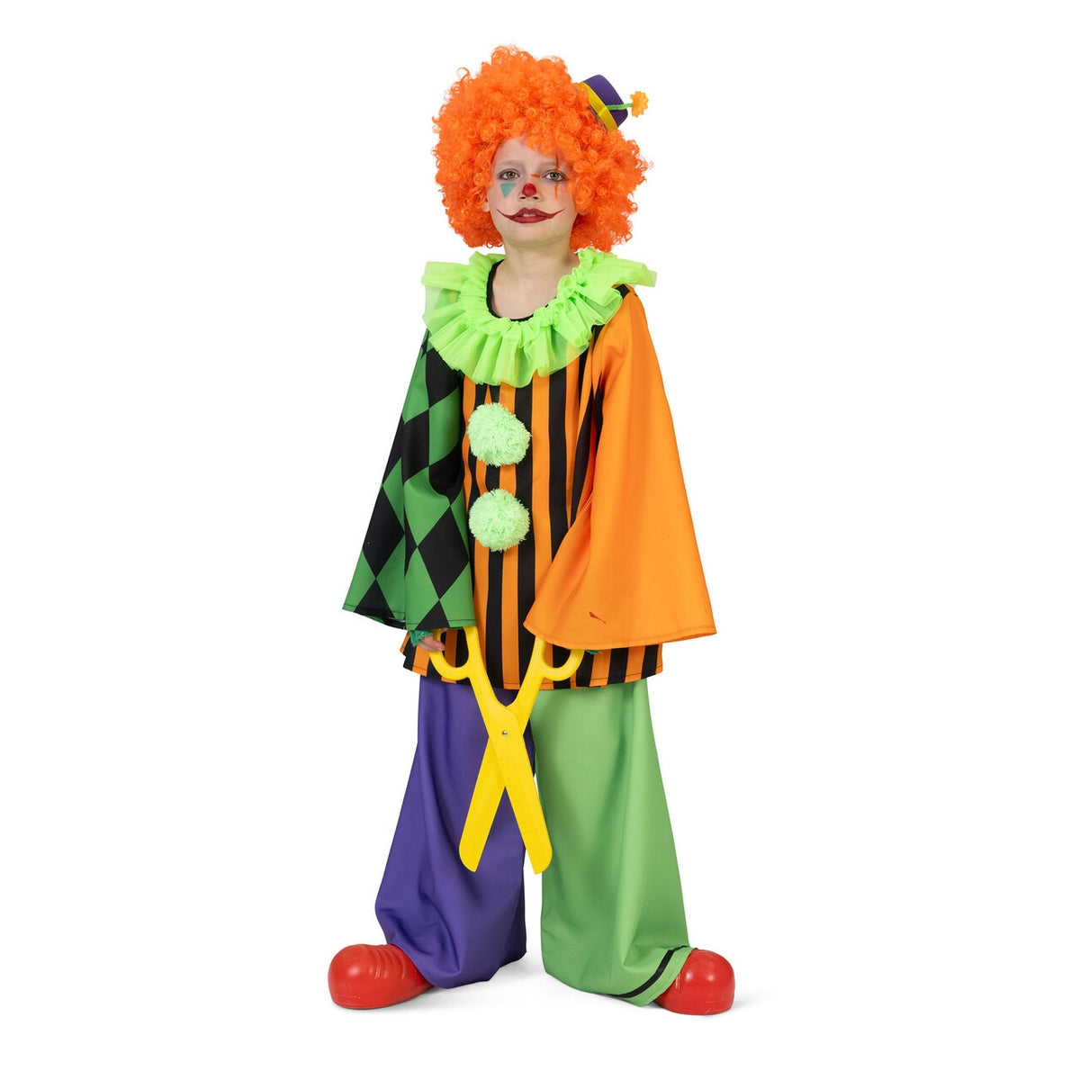 Op deze afbeelding zie je een Kostuums, van het merk Funny Fashion. Enorm Grappige Clown Pierolino Kind Kostuum