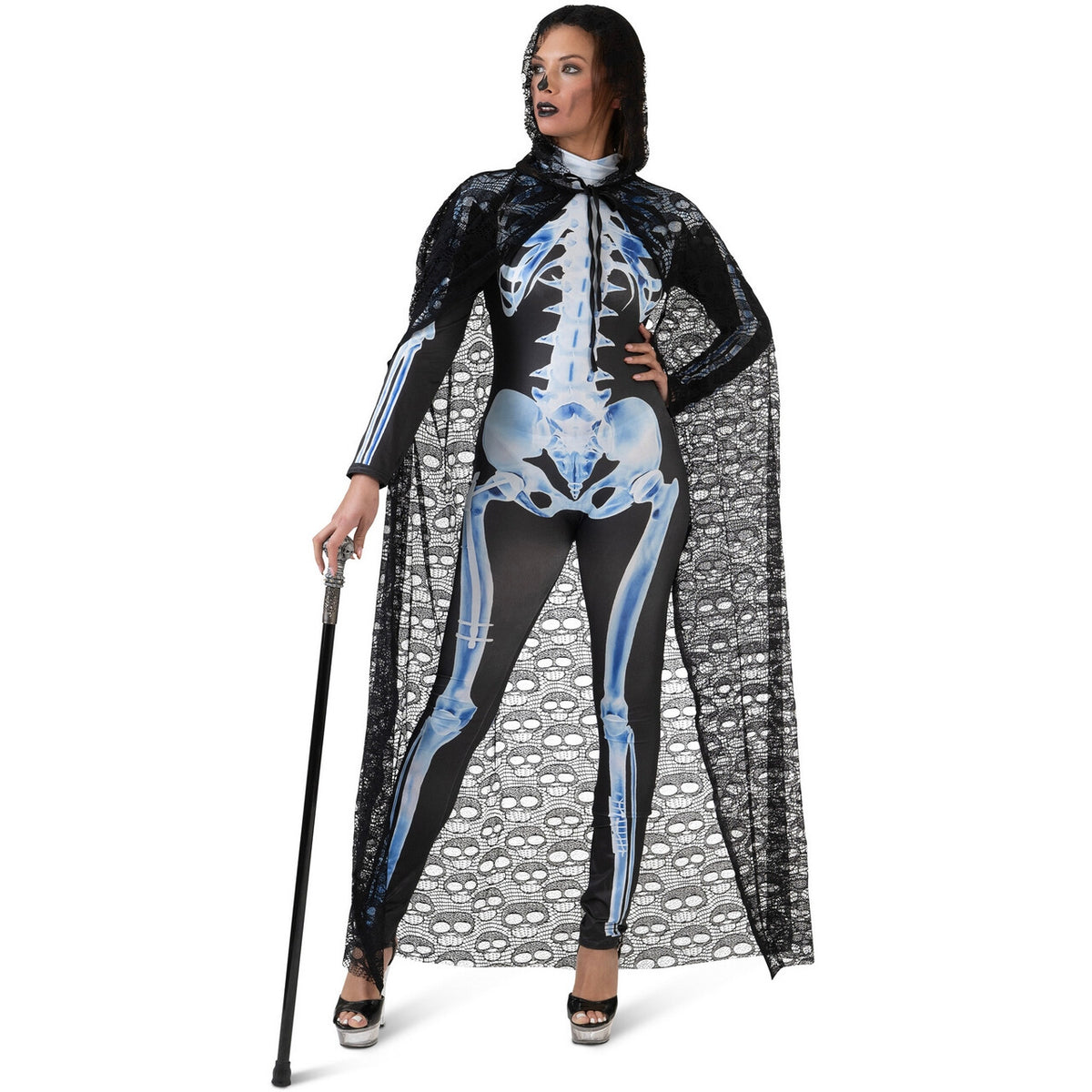 Op deze afbeelding zie je een Kostuums, van het merk Funny Fashion. Skull Cape Vrouw
