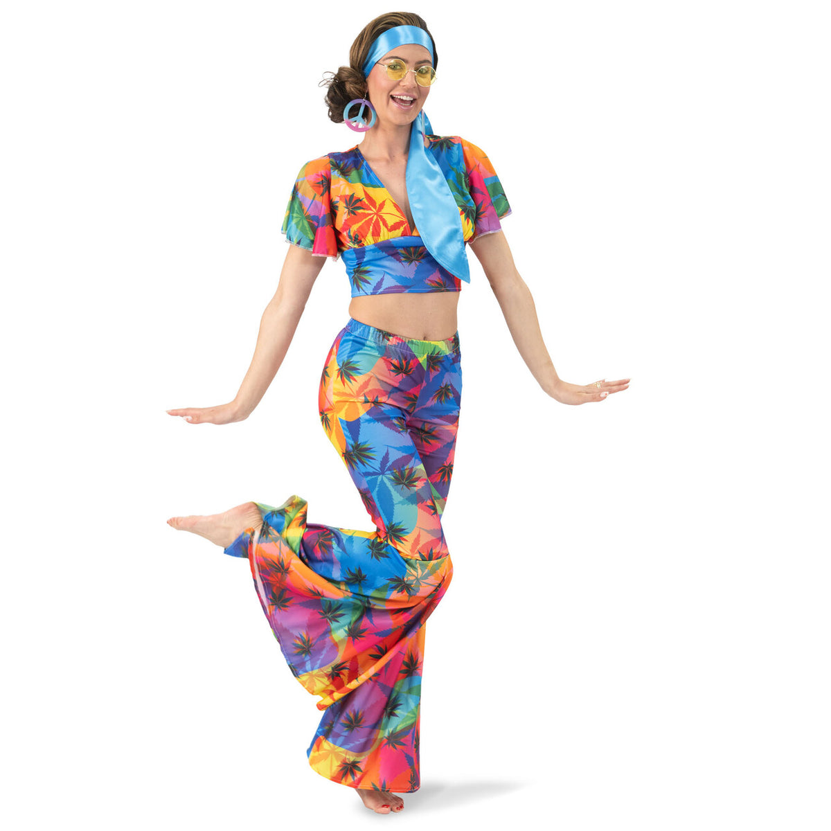 Op deze afbeelding zie je een Kostuums, van het merk Funny Fashion. Hippie Wendy Weed Vrouw Kostuum