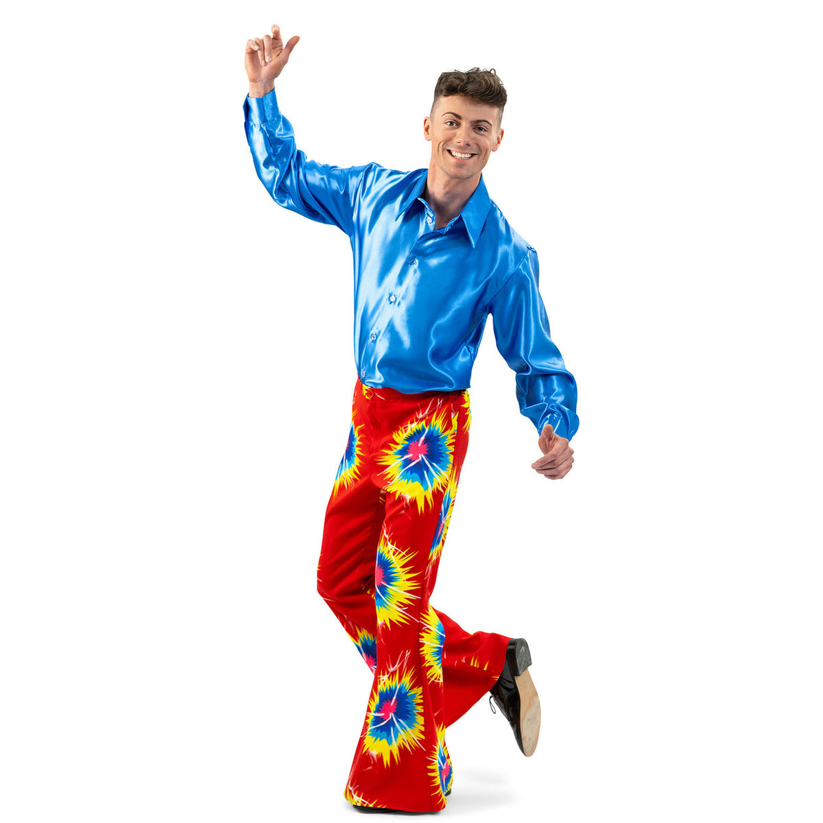 Op deze afbeelding zie je een Kostuums, van het merk Funny Fashion. Rode Wijde Hippie Broek Flash Man