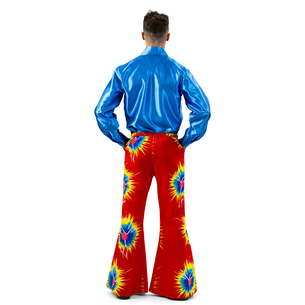 Op deze afbeelding zie je een Kostuums, van het merk Funny Fashion. Rode Wijde Hippie Broek Flash Man