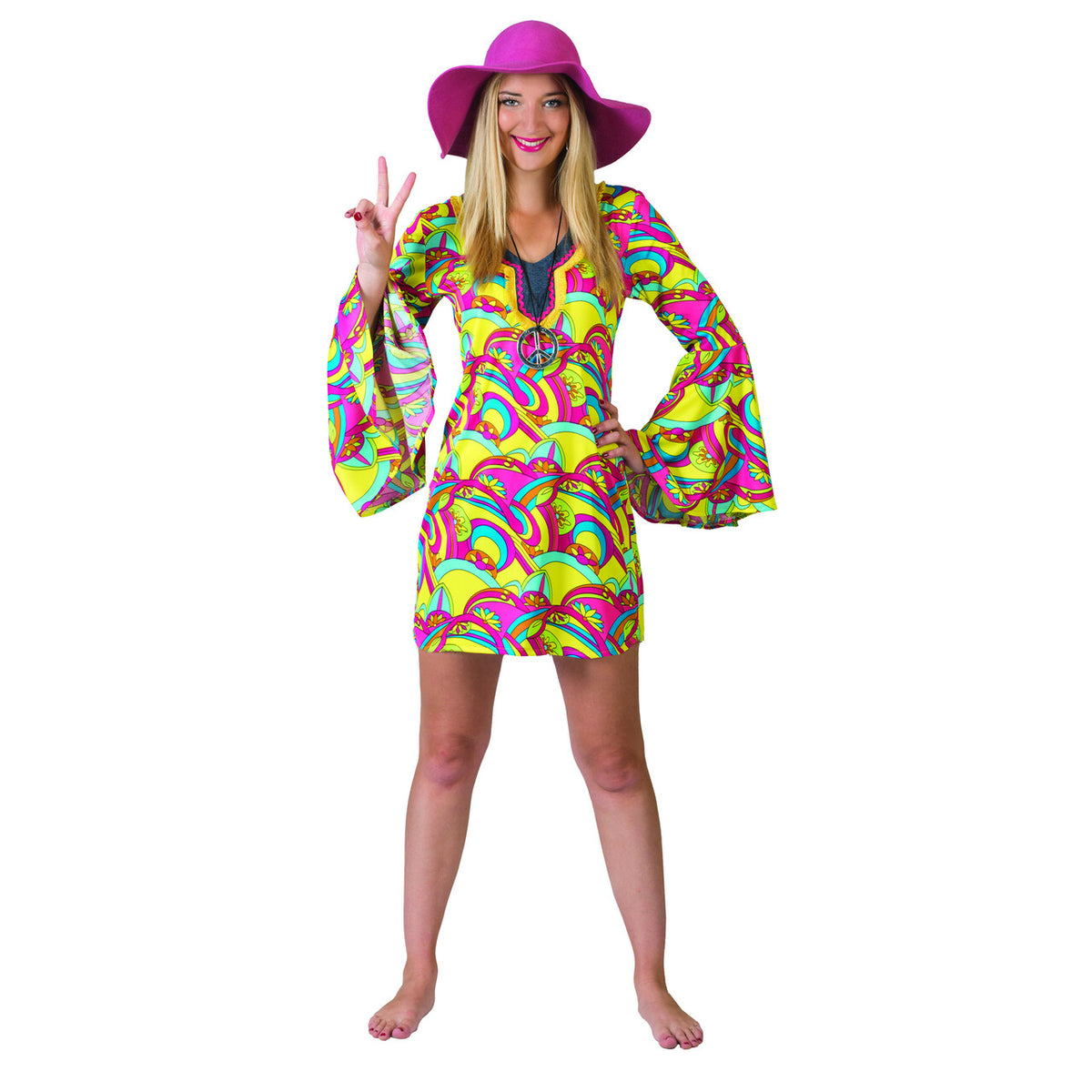Op deze afbeelding zie je een Kostuums, van het merk Funny Fashion. Hannah De Hippie Vrouw Kostuum