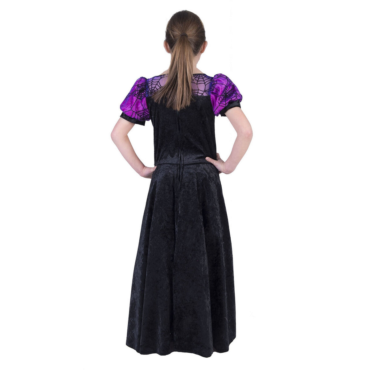 Op deze afbeelding zie je een Kostuums, van het merk Funny Fashion. Pimpel Paarse Spinnen Heks Meisje Kostuum