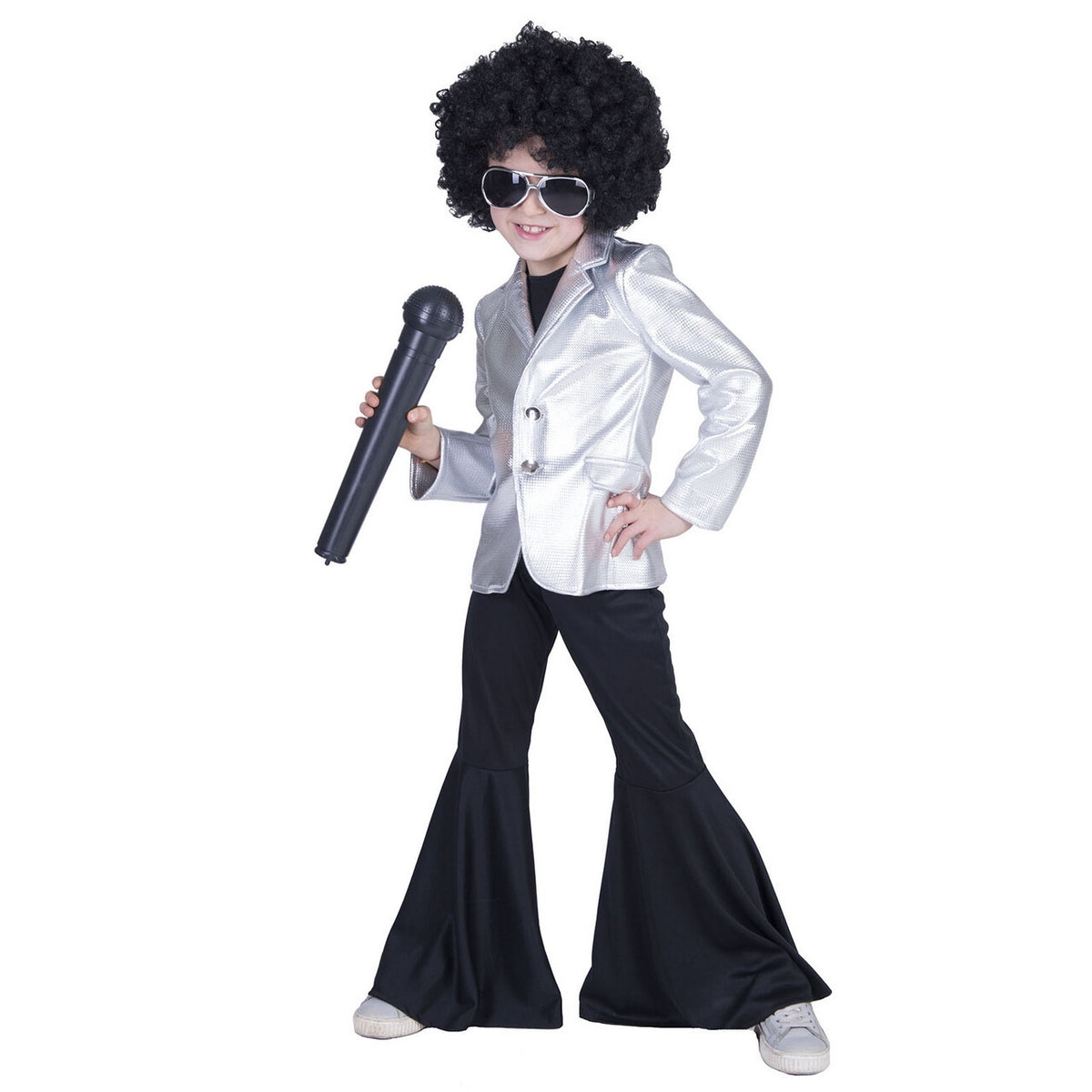 Op deze afbeelding zie je een Kostuums, van het merk Funny Fashion. Disco Fever Popster Jas Zilver Kind