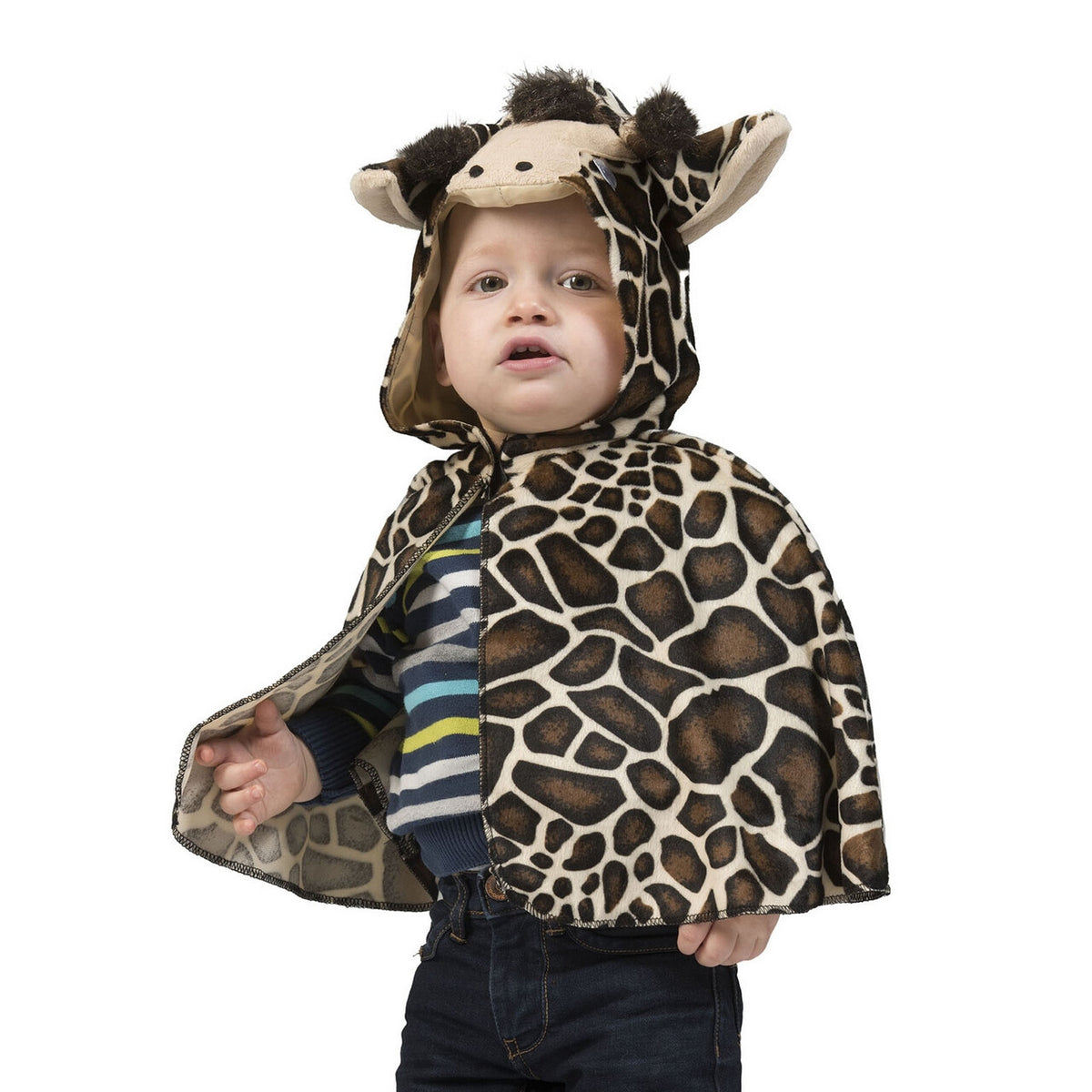 Op deze afbeelding zie je een Kostuums, van het merk Funny Fashion. Cape Korte Savanne Giraffe Kind