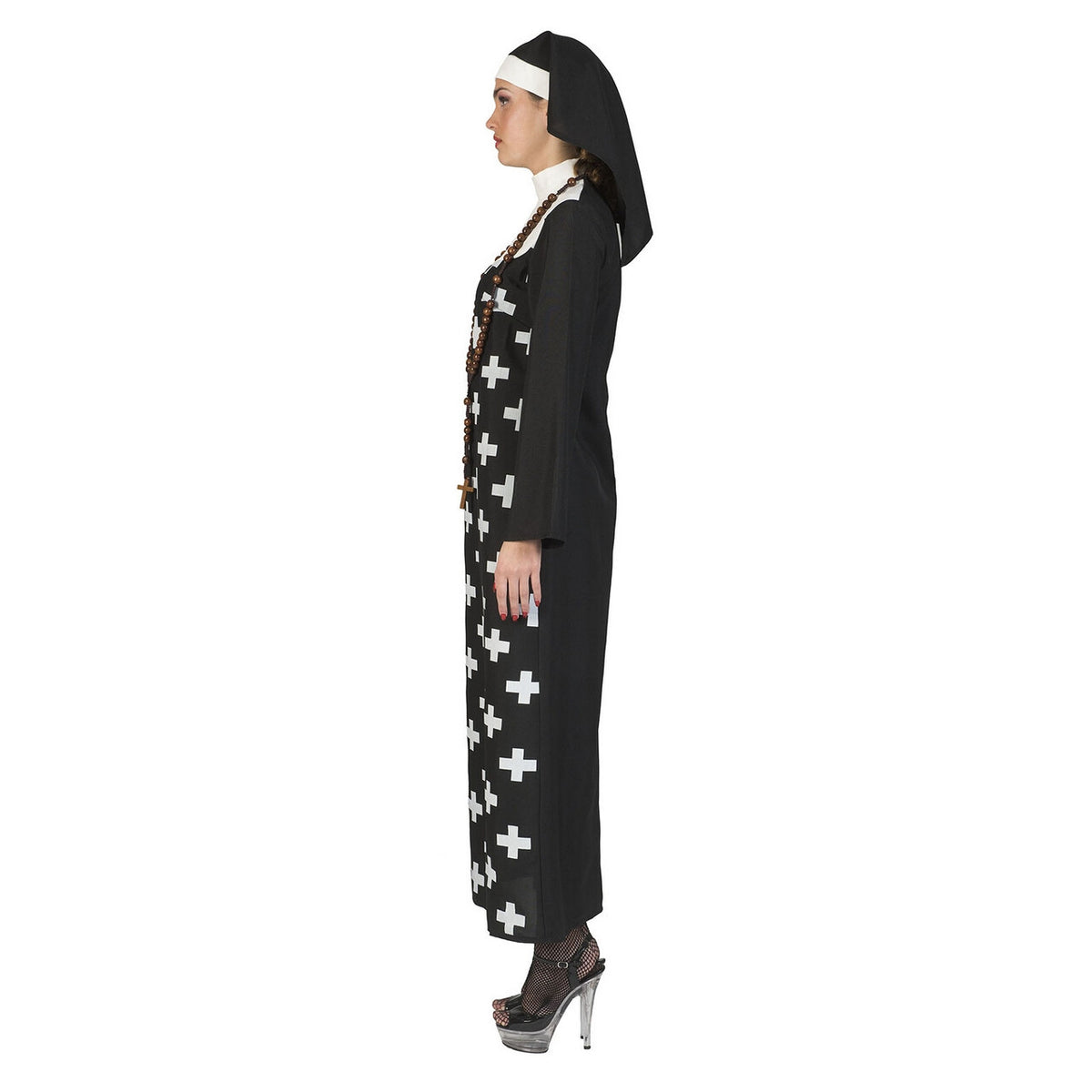 Op deze afbeelding zie je een Kostuums, van het merk Funny Fashion. Habijt Vol Kruizen Zuster Cruz Vrouw Kostuum