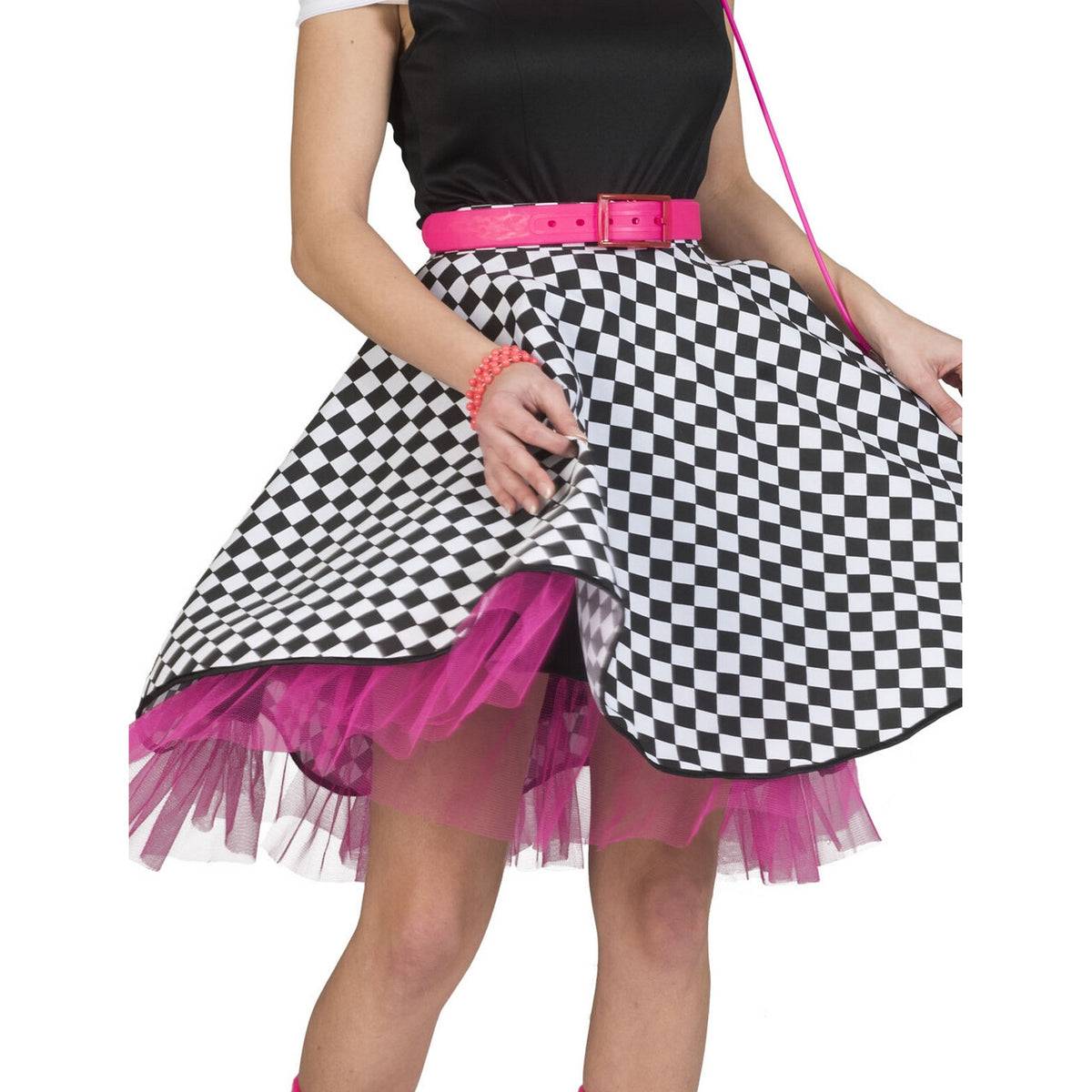 Op deze afbeelding zie je een Kostuums, van het merk Funny Fashion. Rockn Roll Rok Zwart Witte Blokjes Vrouw
