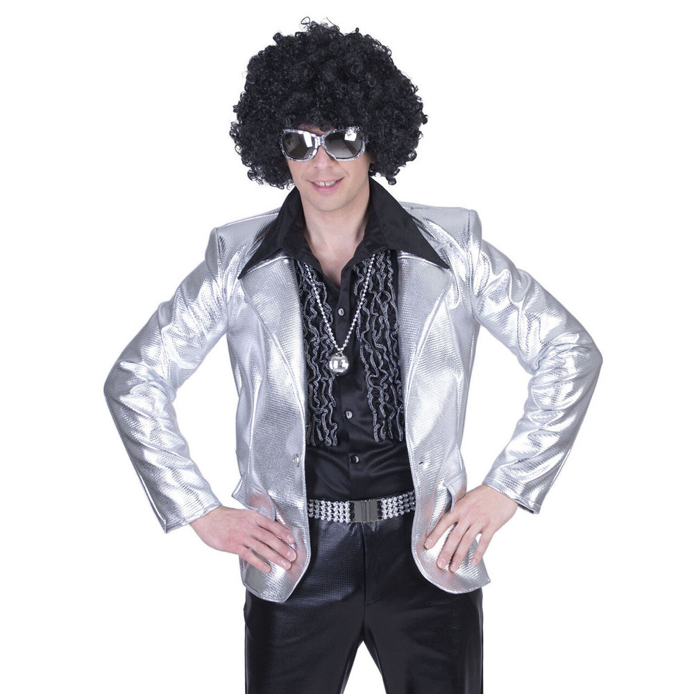 Op deze afbeelding zie je een Kostuums, van het merk Funny Fashion. Glanzend Zilver Disco Godheid Colbert Man