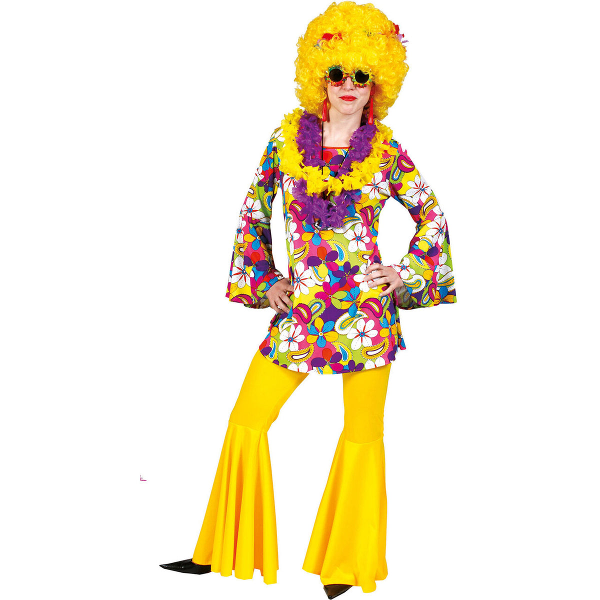 Op deze afbeelding zie je een Kostuums, van het merk Funny Fashion. Fleurige Flower Power Bloemen Vrouw