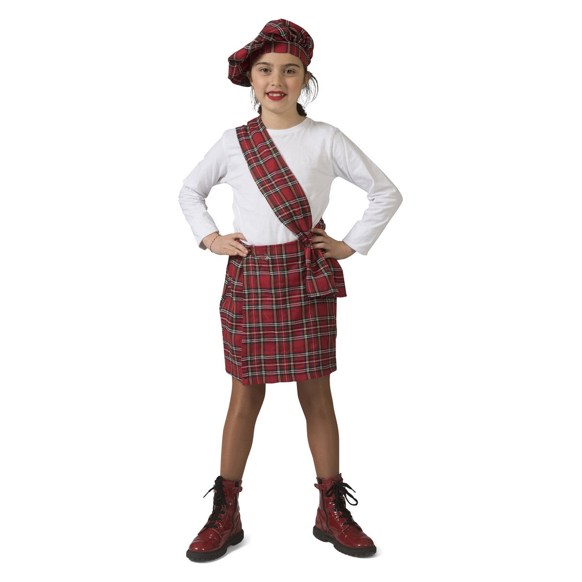 Op deze afbeelding zie je een Kostuums, van het merk Funny Fashion. Schotse Suzy Rood Tartan Meisje Kostuum