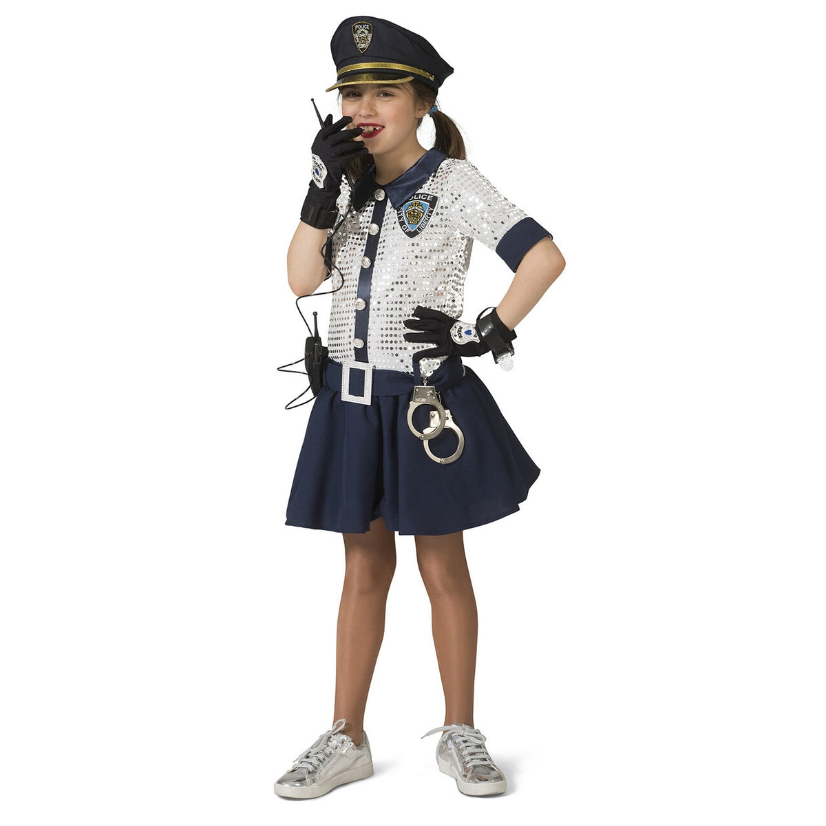 Op deze afbeelding zie je een Kostuums, van het merk Funny Fashion. Hoofdinspecteur Van Politie Pailletten Meisje Kostuum