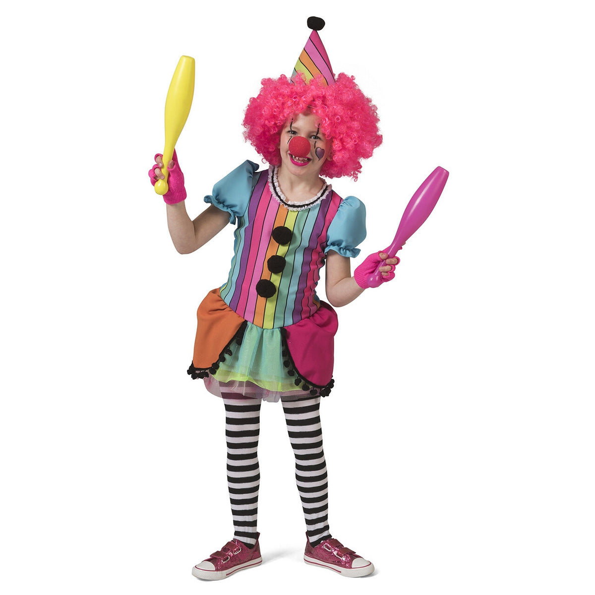 Op deze afbeelding zie je een Kostuums, van het merk Funny Fashion. Rainbow Clown Girl Meisje Kostuum