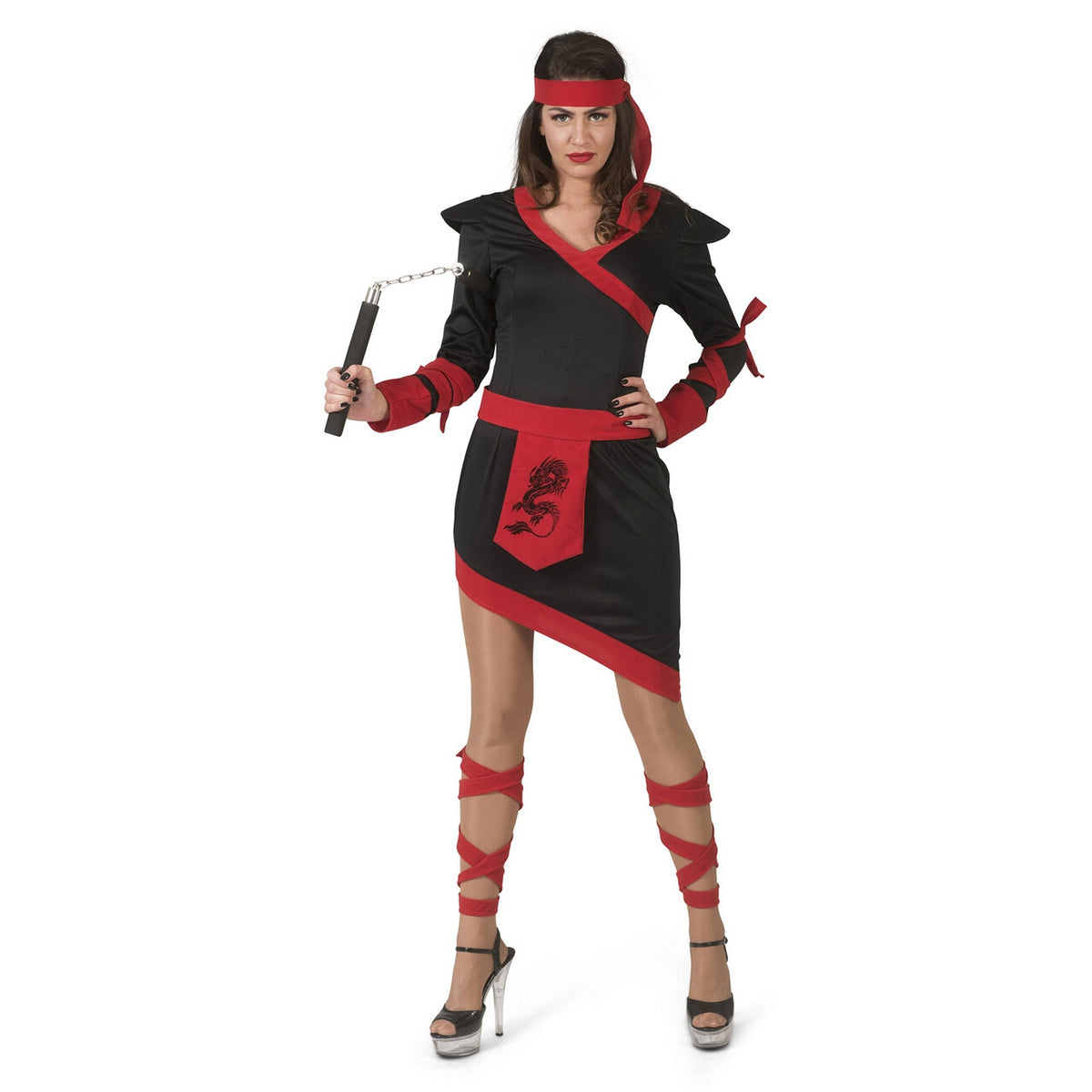Op deze afbeelding zie je een Kostuums, van het merk Funny Fashion. Rood Zwarte Ninja Strijder Vol Doodsverachting Vrouw Kostuum