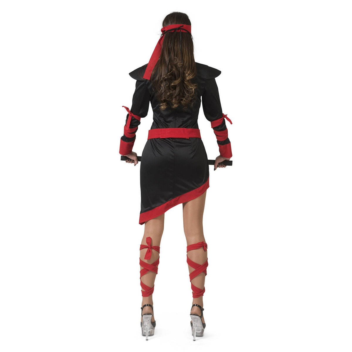 Op deze afbeelding zie je een Kostuums, van het merk Funny Fashion. Rood Zwarte Ninja Strijder Vol Doodsverachting Vrouw Kostuum
