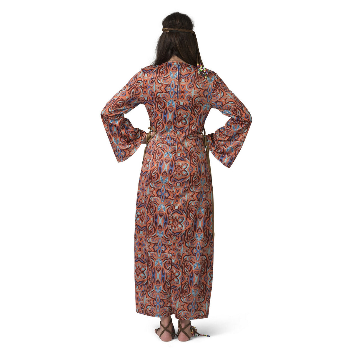 Op deze afbeelding zie je een Kostuums, van het merk Funny Fashion. Lange Hippie Happening Jaren 60 Vrouw Kostuum