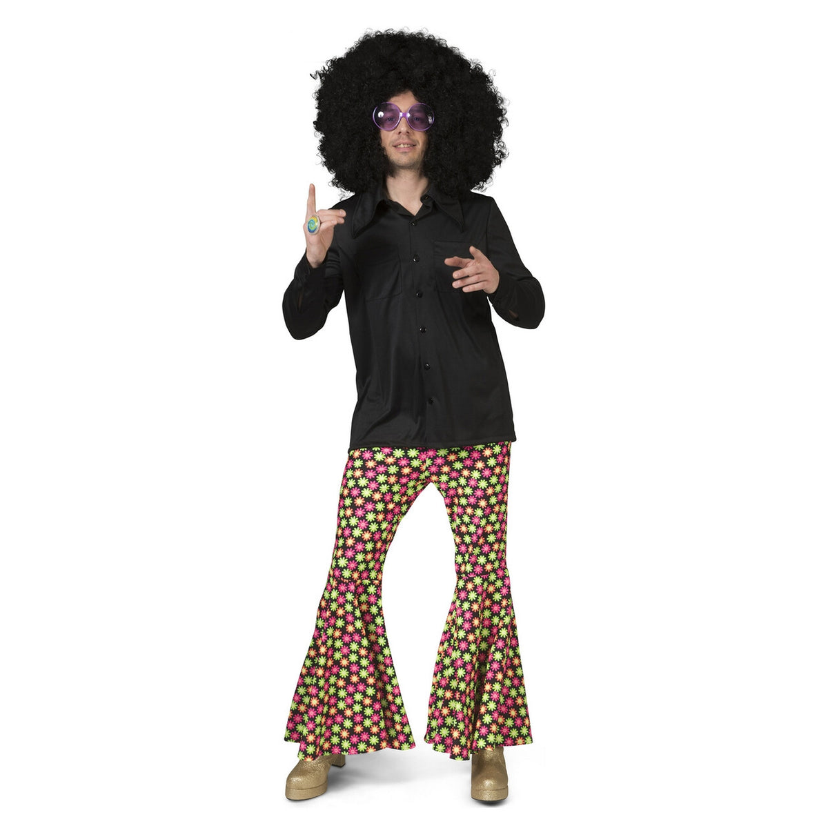Op deze afbeelding zie je een Kostuums, van het merk Funny Fashion. Fluor Flower Power Goes Disco Broek Man
