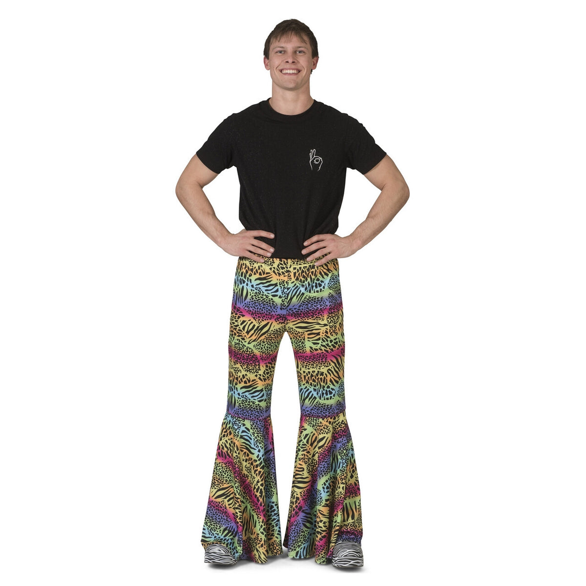 Op deze afbeelding zie je een Kostuums, van het merk Funny Fashion. Urban Jungle Broek Kleurrijke Dieren Print Man