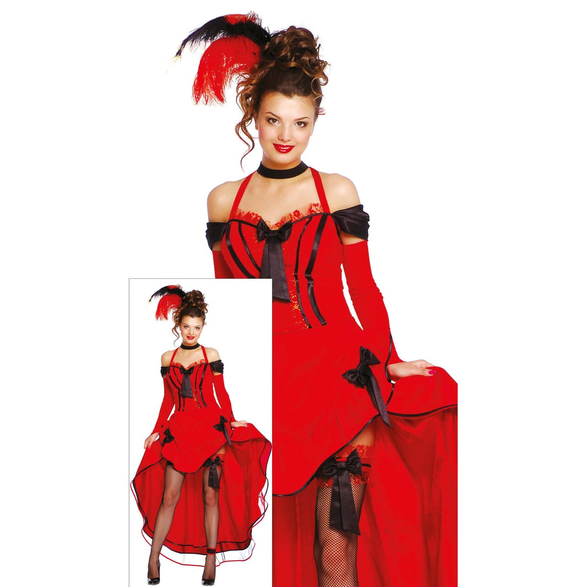 Op deze afbeelding zie je een Kostuums, van het merk Guirca. Cannes Cancan Rood Vrouw Kostuum