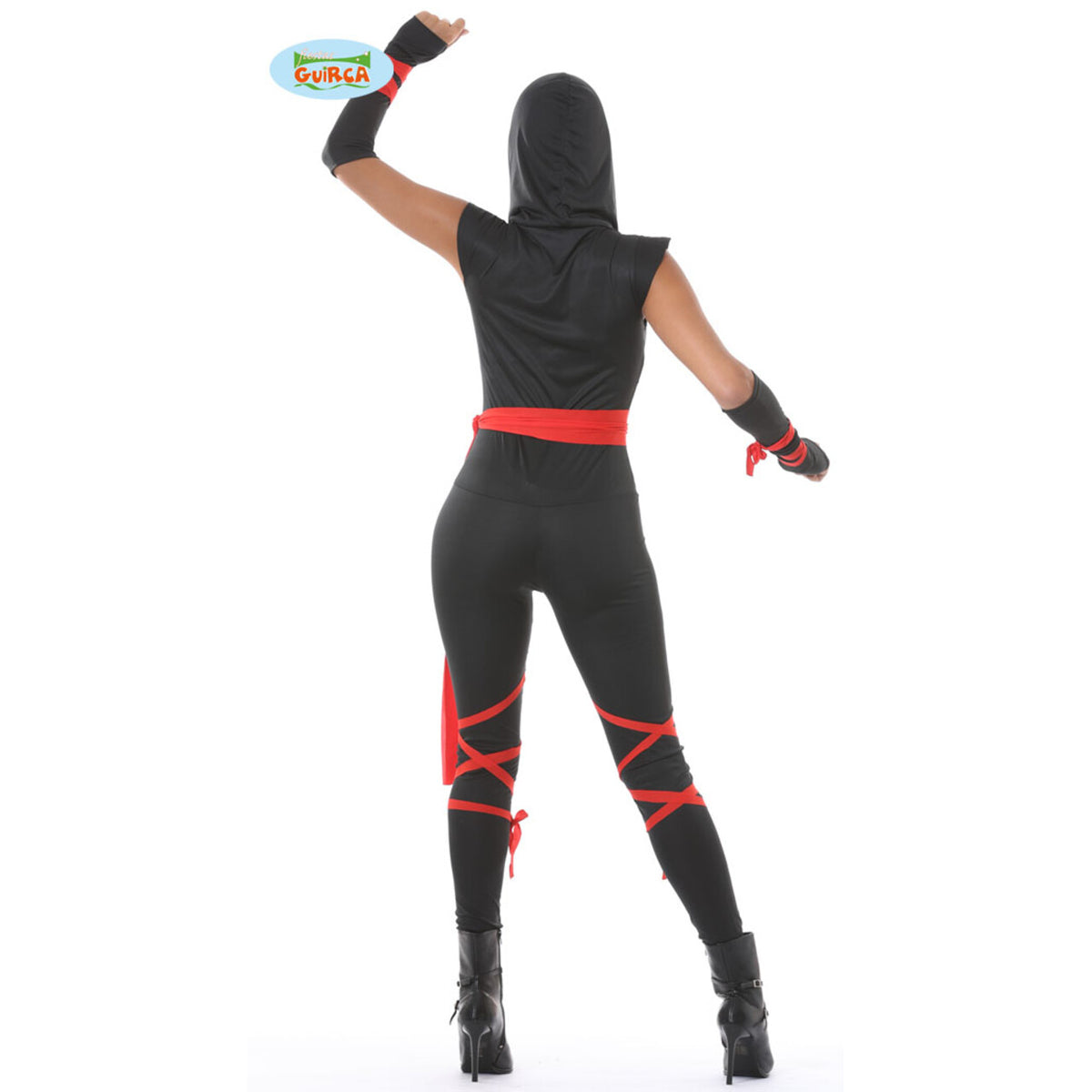 Op deze afbeelding zie je een Kostuums, van het merk Guirca. Sexy Flitsende Rood Zwarte Ninja Vrouw Kostuum