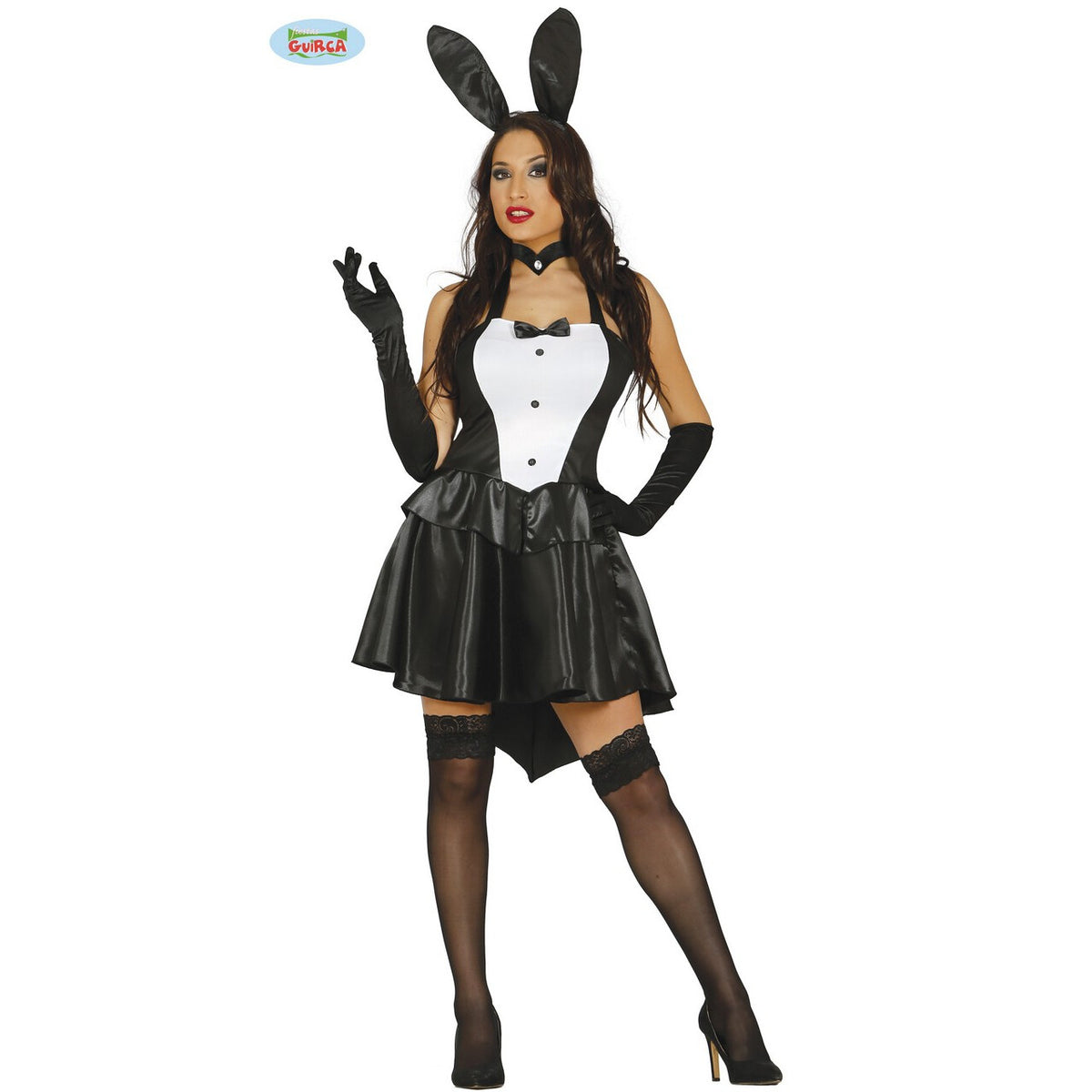 Op deze afbeelding zie je een Kostuums, van het merk Guirca. Stout Zwart Wit Bunny Vrouw Kostuum