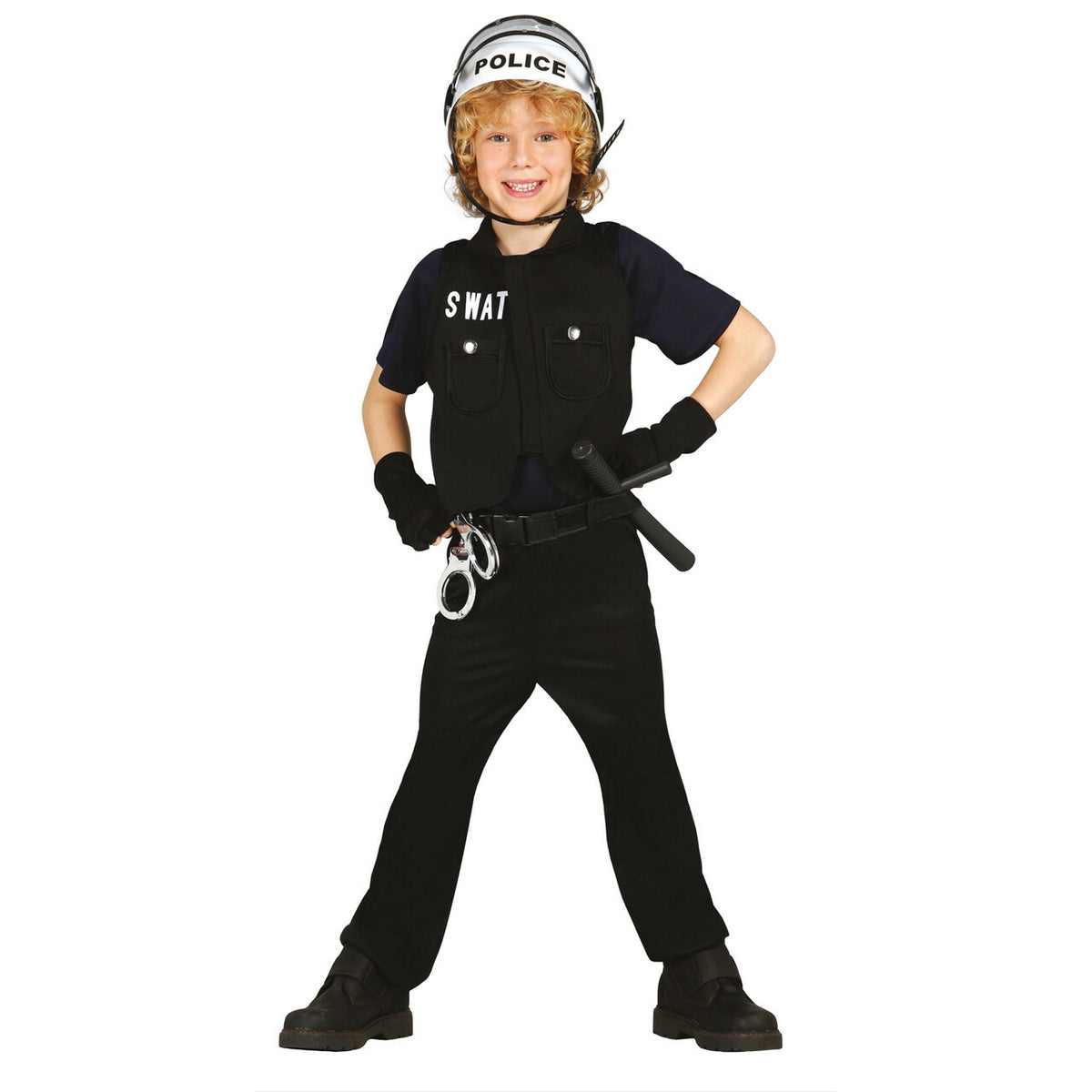 Op deze afbeelding zie je een Kostuums, van het merk Guirca. S.w.a.t. Arrestatieteam Politie Jongen Kostuum