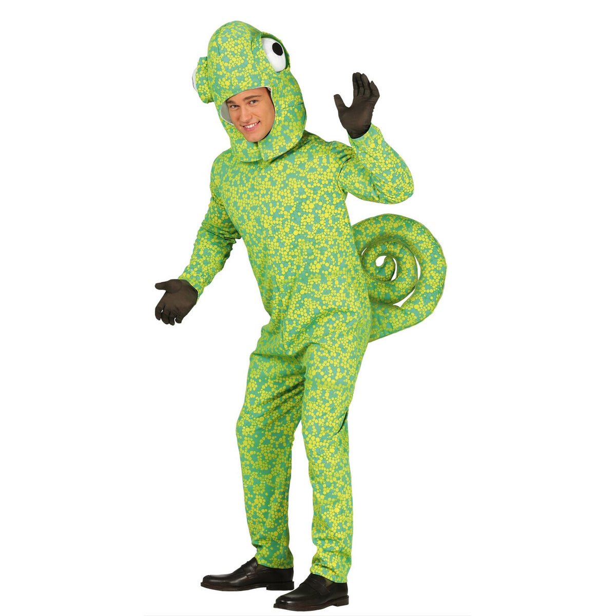 Op deze afbeelding zie je een Kostuums, van het merk Guirca. Groene Kameleon Man Kostuum