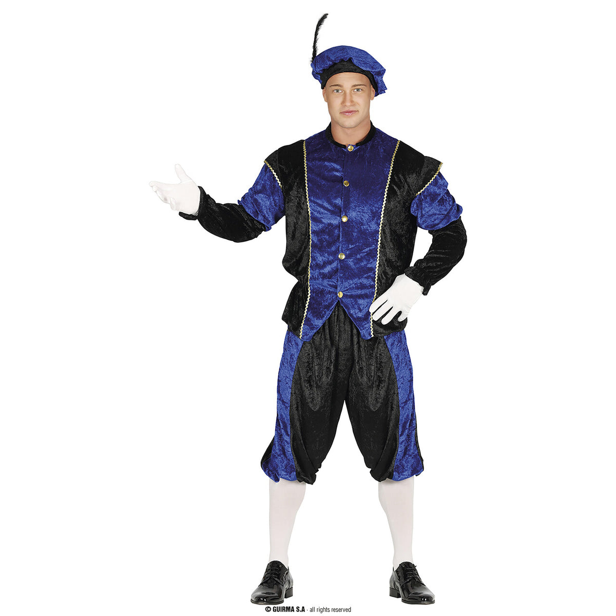 Op deze afbeelding zie je een Kostuums, van het merk Guirma. Roetveeg Piet Blauw Man Kostuum