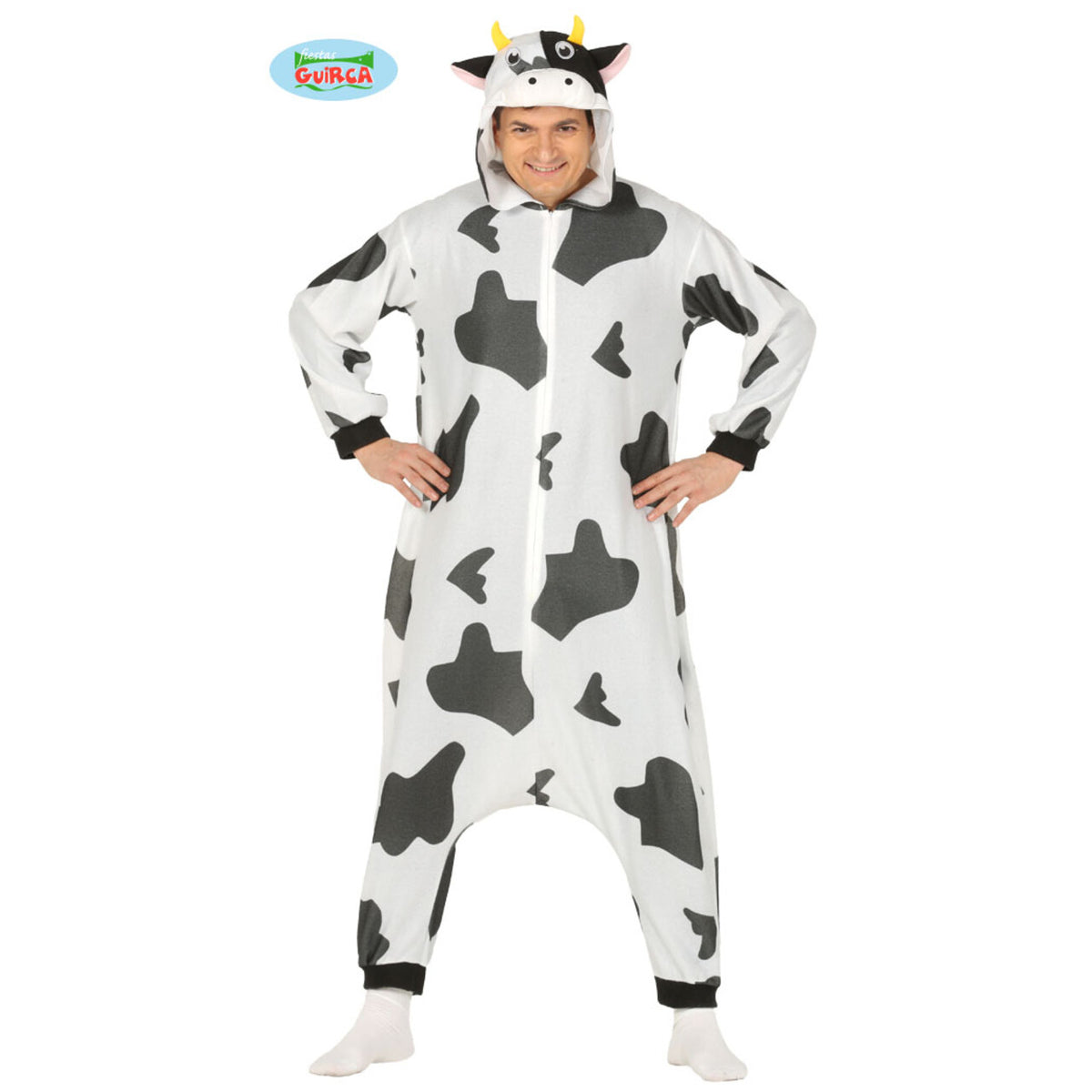 Op deze afbeelding zie je een Kostuums, van het merk Guirca. Zwarte Witte Melk Koe Kostuum