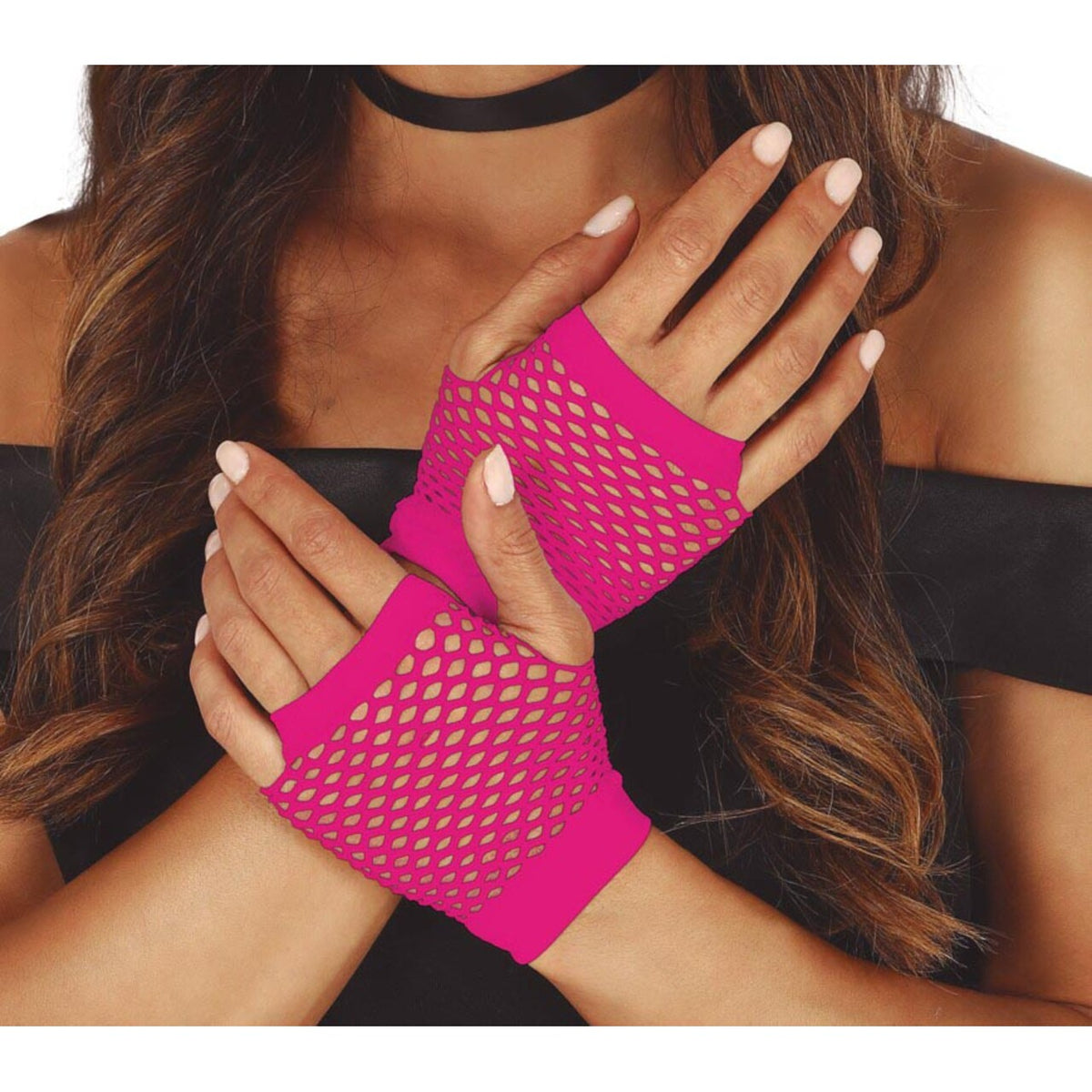 Op deze afbeelding zie je een Accessoires, van het merk Guirca. Retro Neon Roze Visnet Handschoenen