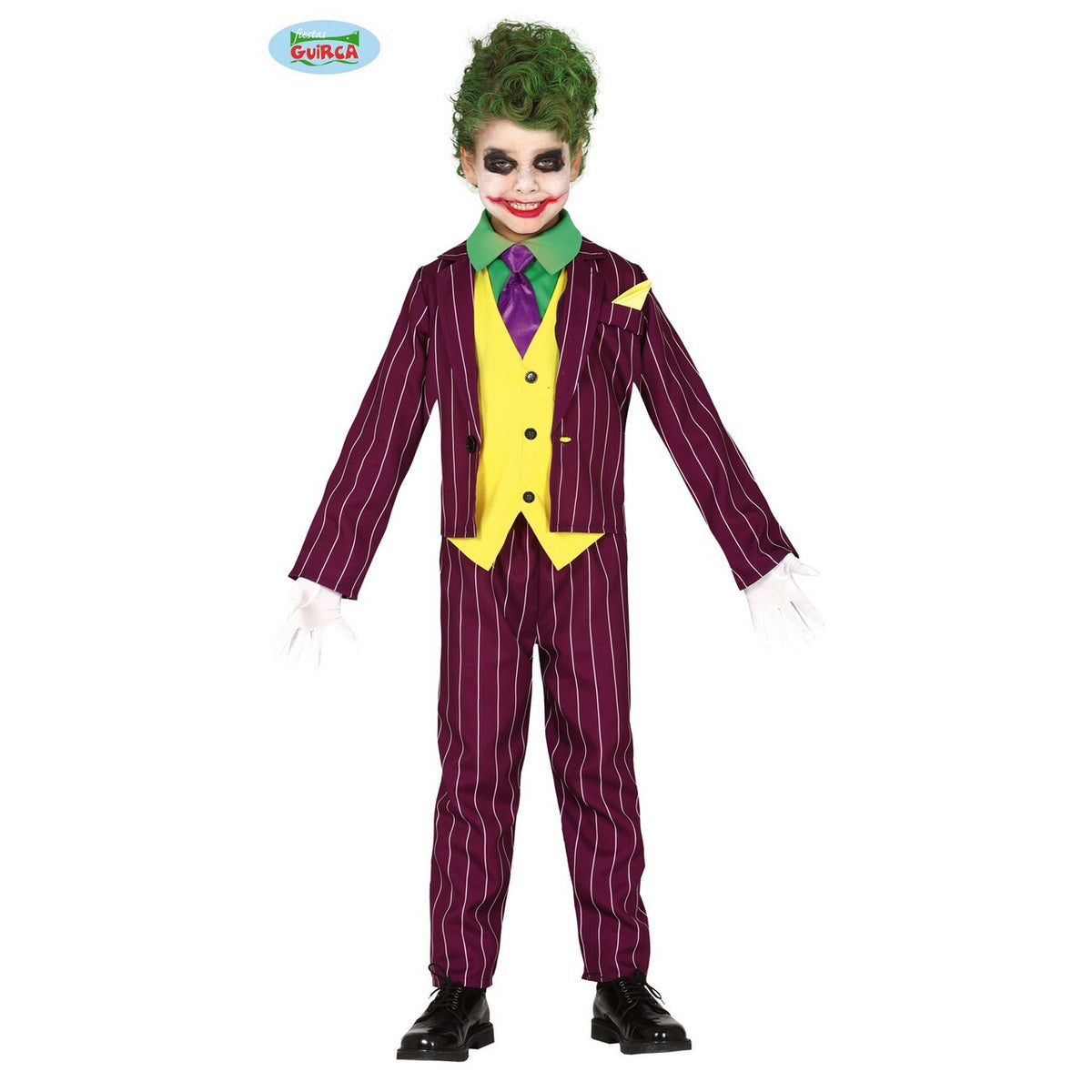 Op deze afbeelding zie je een Kostuums, van het merk Guirca. Onprettig Gestoorde Schurk Joker Kind Jongen Kostuum