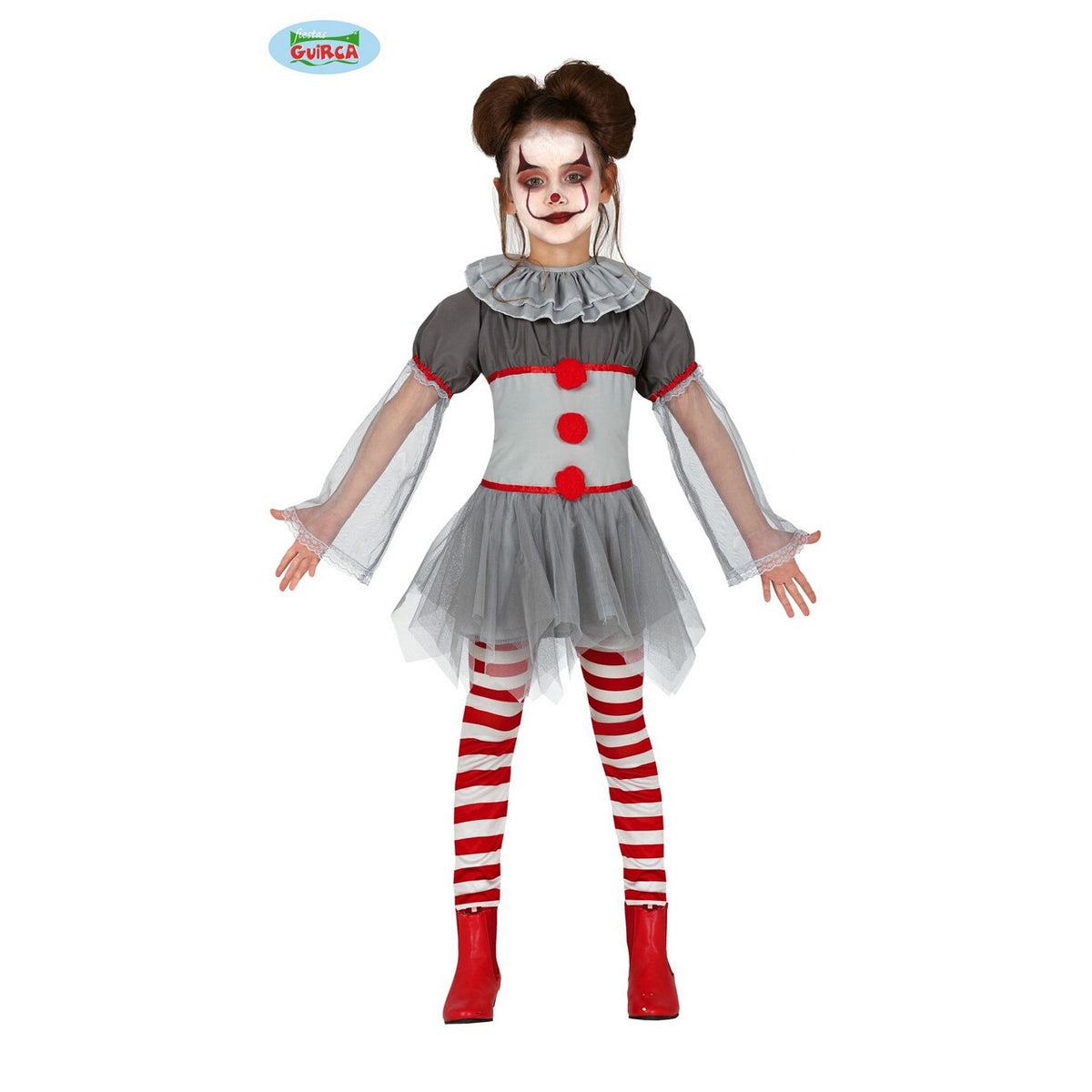 Op deze afbeelding zie je een Kostuums, van het merk Guirca. Circus Clown Serieuze Pierrot Meisje Kostuum