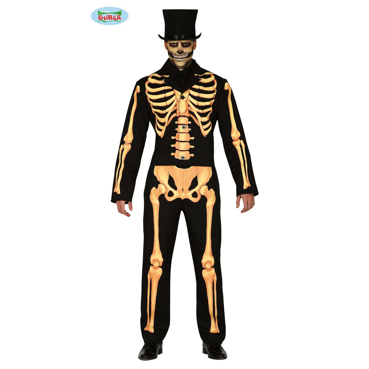 Op deze afbeelding zie je een Kostuums, van het merk Guirca. Deftig Skelet Op Stand Horror Man Kostuum