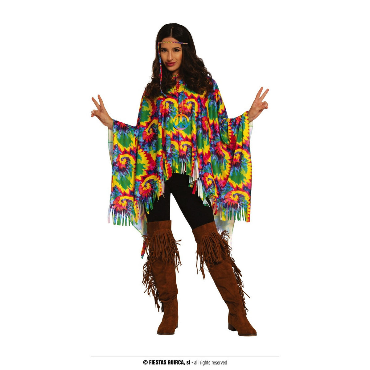 Op deze afbeelding zie je een Kostuums, van het merk Guirca. Kleurige Indianen Hippie Poncho Met Franjes