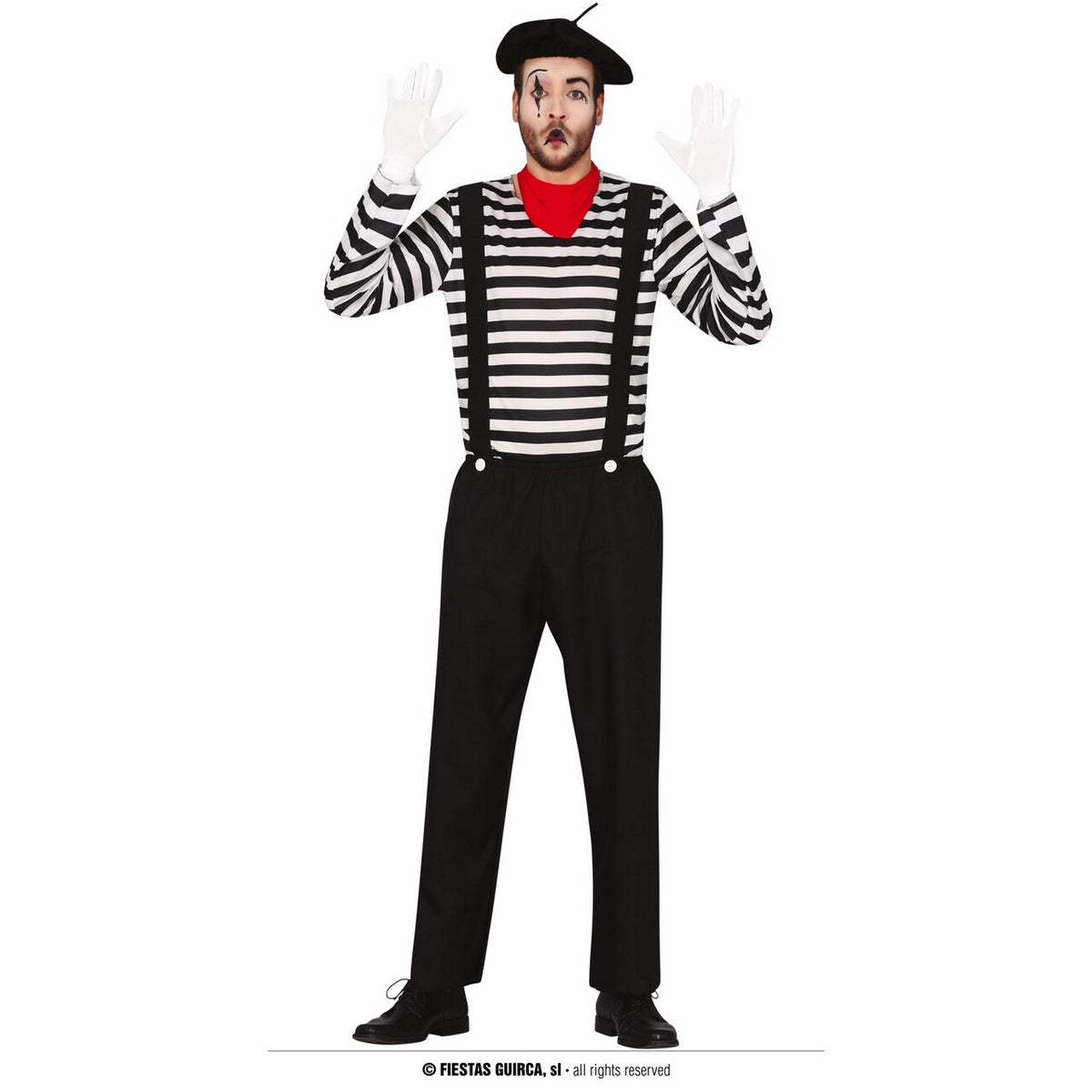 Op deze afbeelding zie je een Kostuums, van het merk Guirca. Meester Van De Gebarentaal Mime Man Kostuum