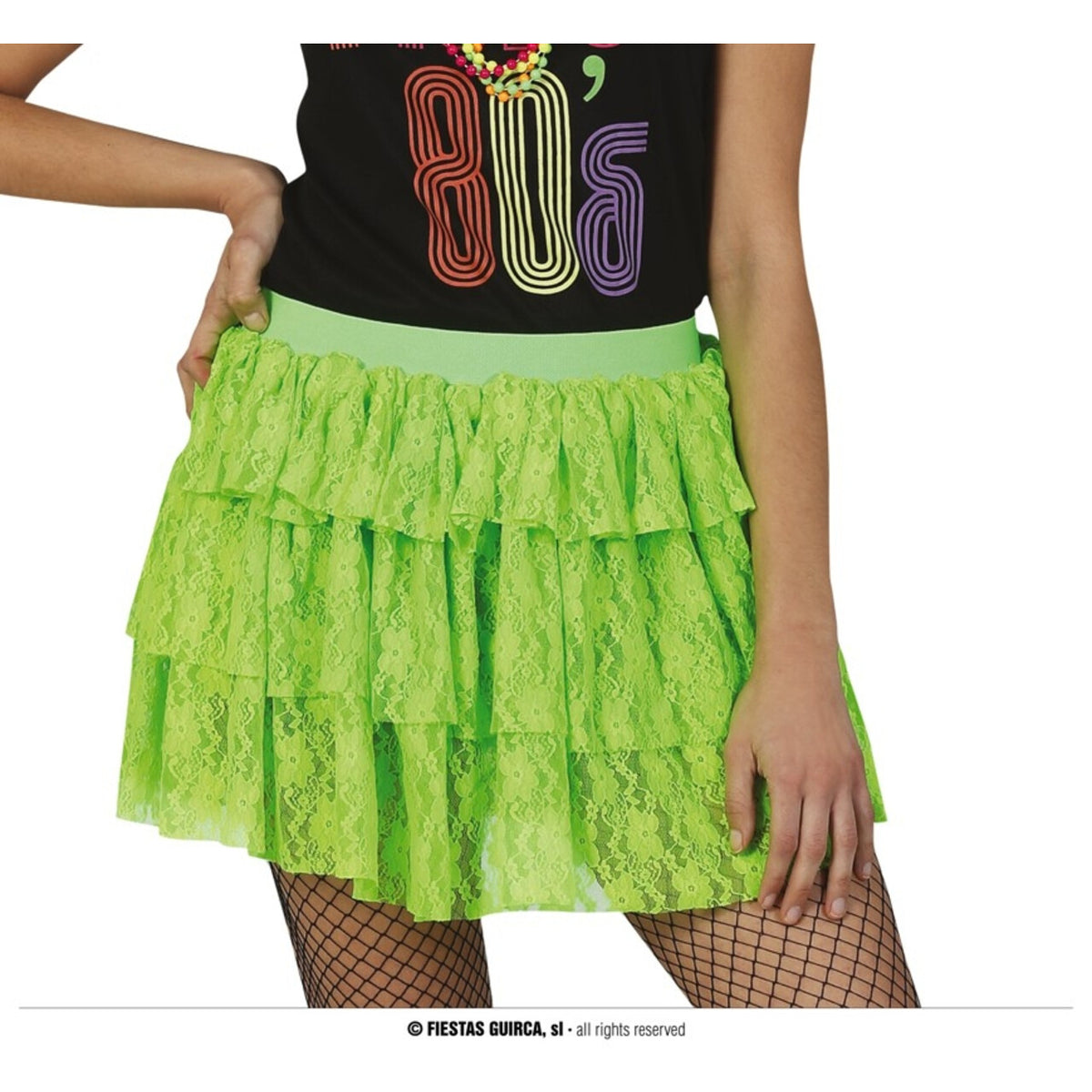 Op deze afbeelding zie je een Kostuums, van het merk Guirca. 80s Kanten Rok Neon Groen Vrouw