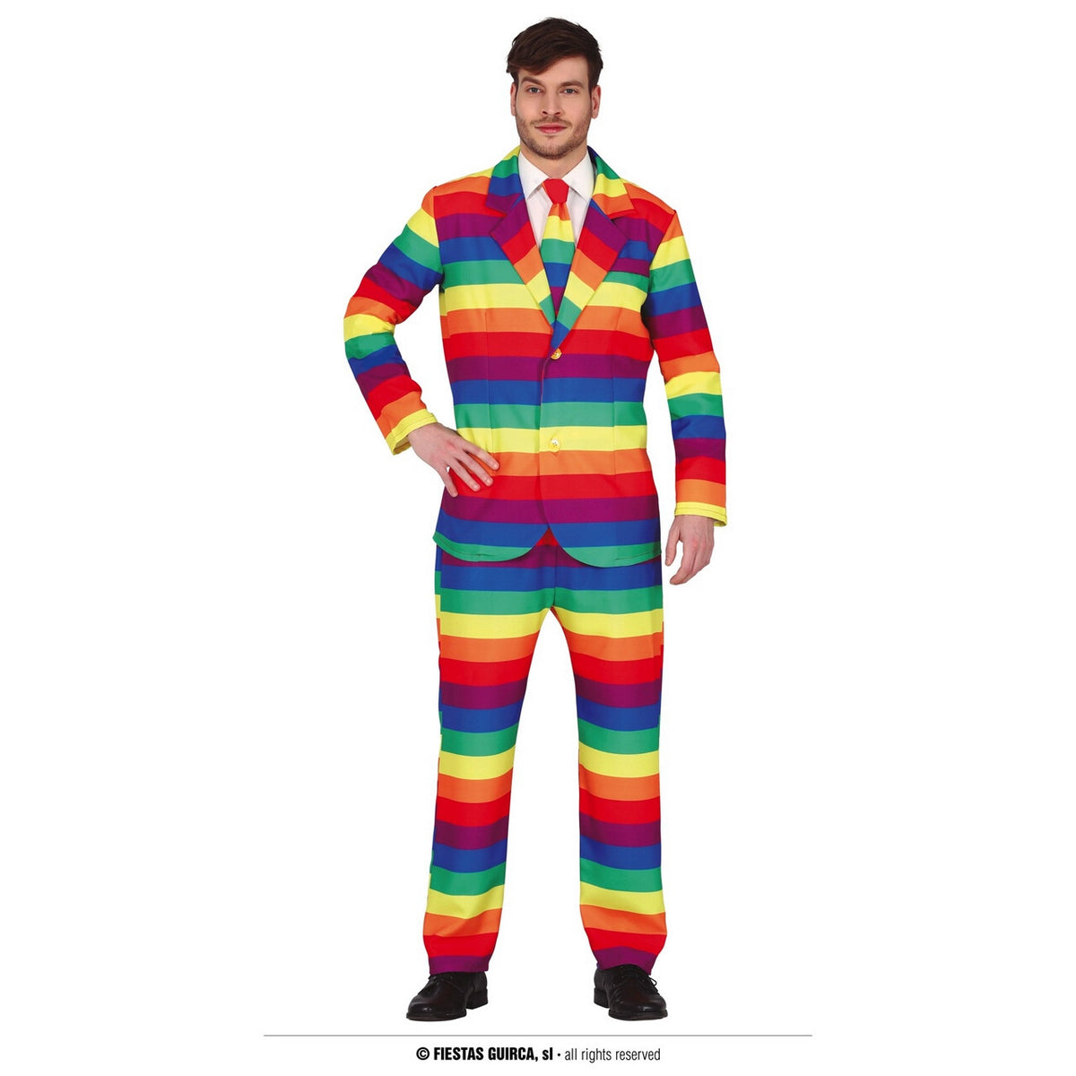 Op deze afbeelding zie je een Kostuums, van het merk Guirca. Regenboog Pride To Be Striped Man Kostuum