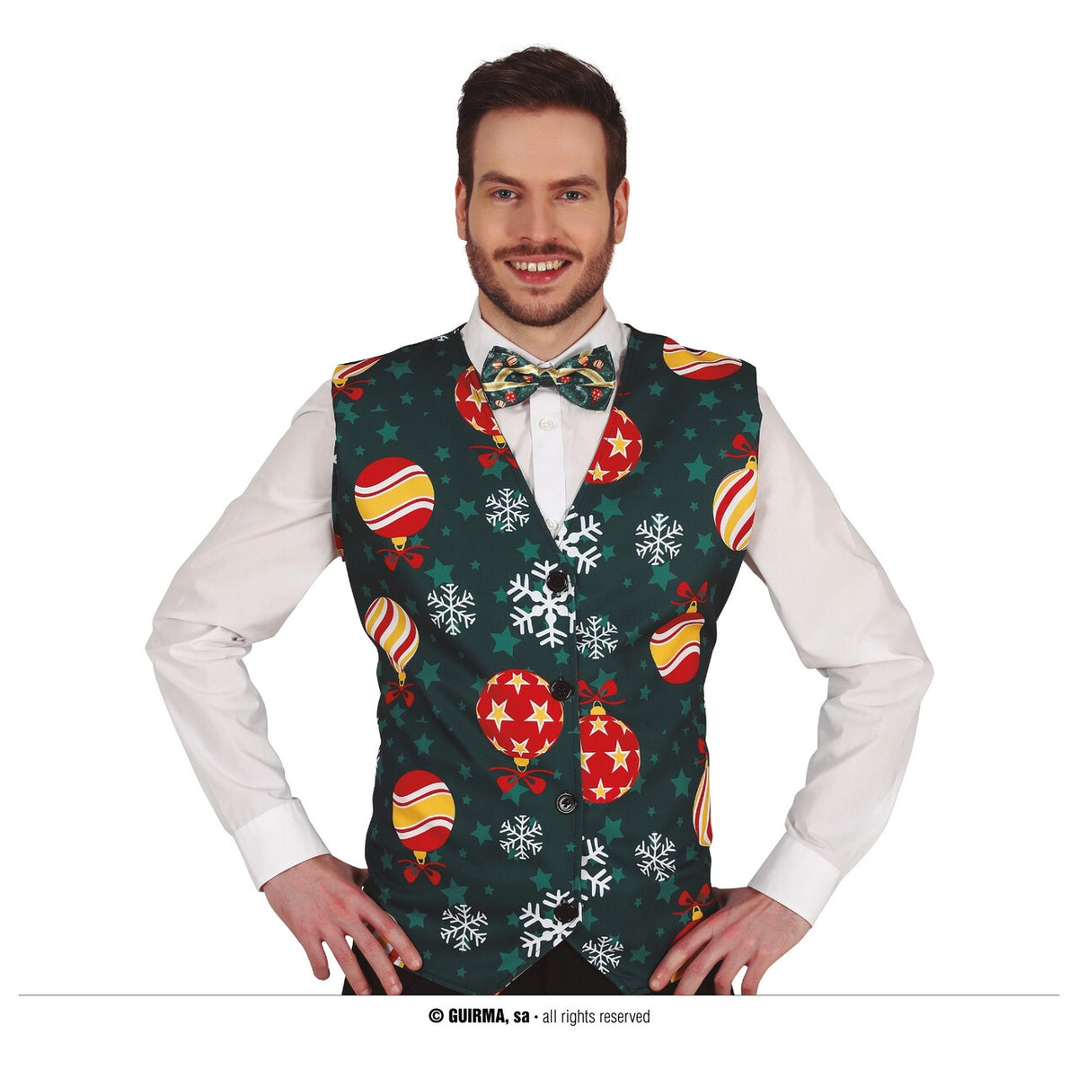 Op deze afbeelding zie je een Kostuums, van het merk Guirma. Xmas Ballen Groen Gilet Man