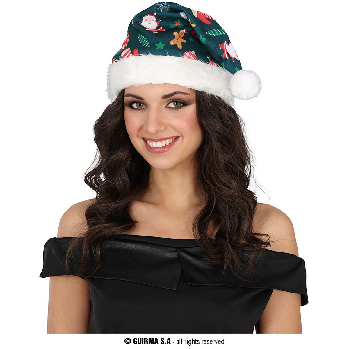 Op deze afbeelding zie je een Accessoires, van het merk Guirma. Groene Kerst Muts Met Print