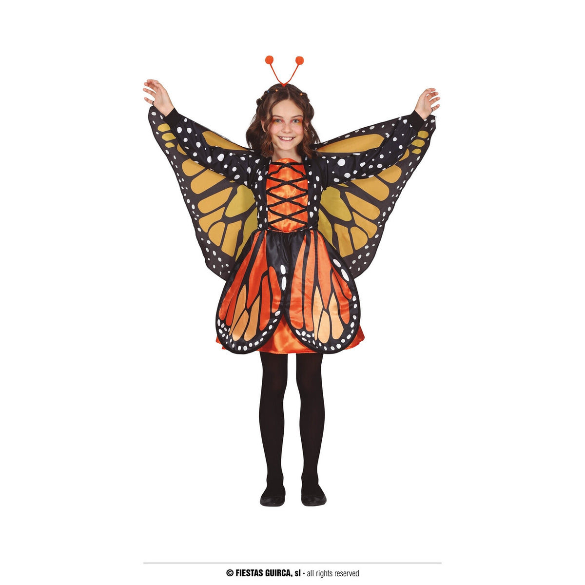 Op deze afbeelding zie je een Kostuums, van het merk Guirca. Vrij Als Een Vlinder Oranje Meisje Kostuum