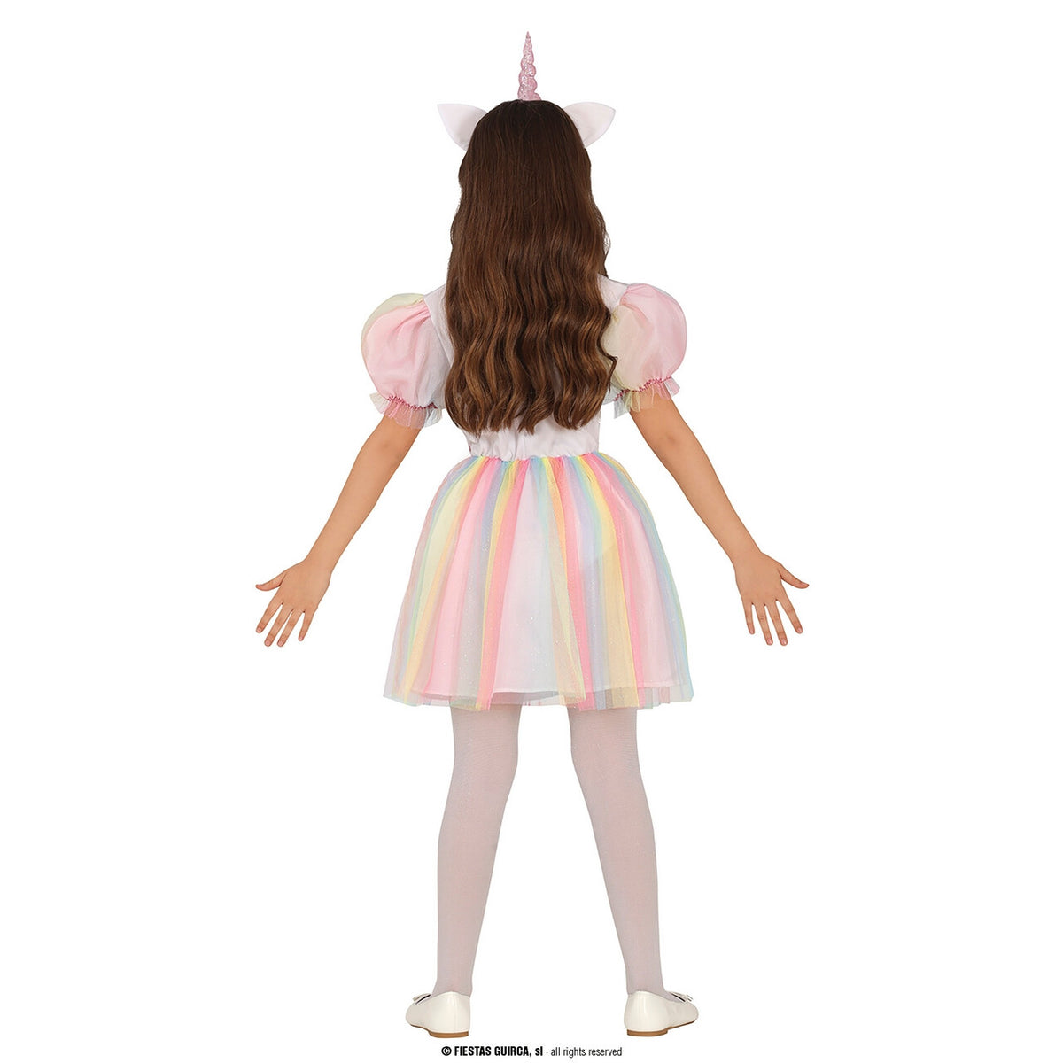 Op deze afbeelding zie je een Kostuums, van het merk Guirca. Dansen Op De Regenboog Unicorn Meisje Kostuum