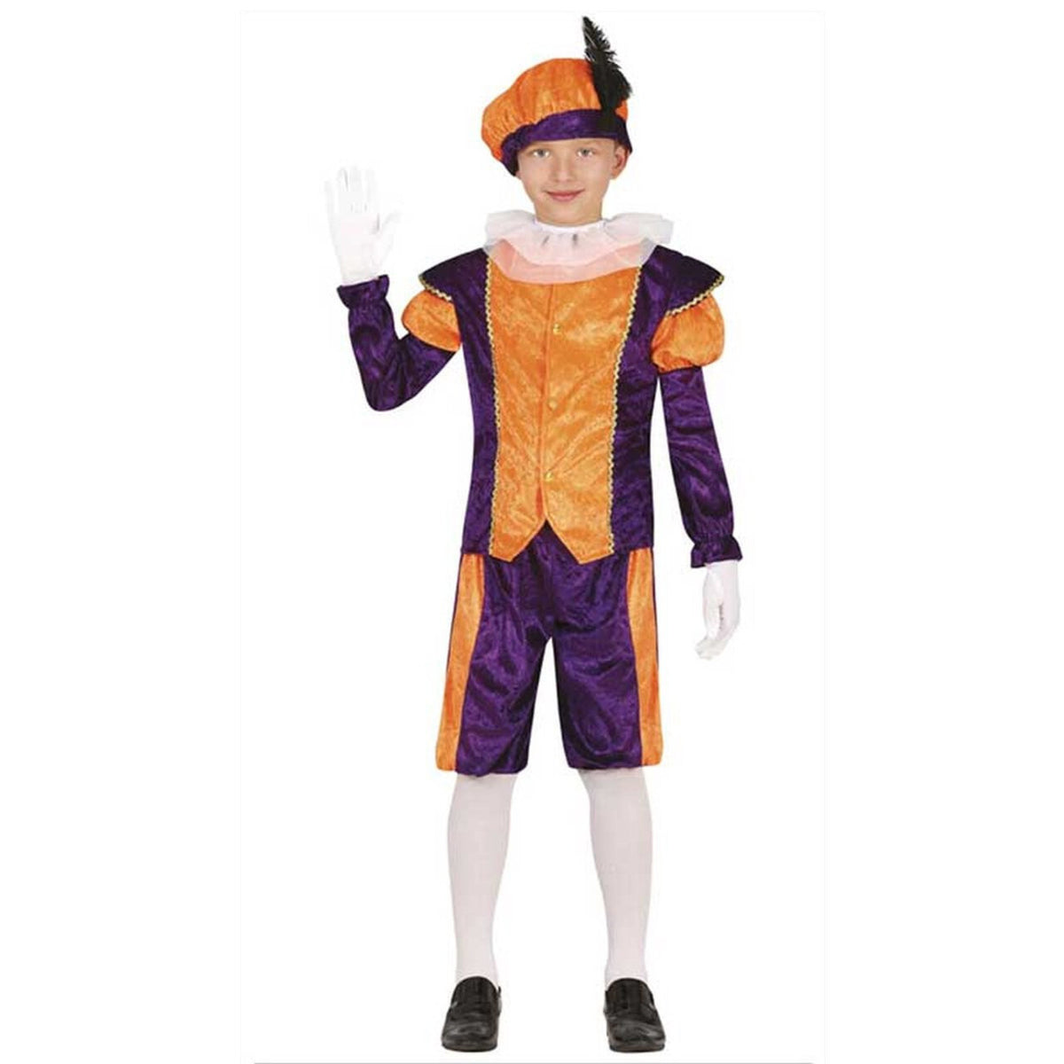 Op deze afbeelding zie je een Kostuums, van het merk Guirma. Vrolijke Piet Kind Oranje Paars Kind Kostuum