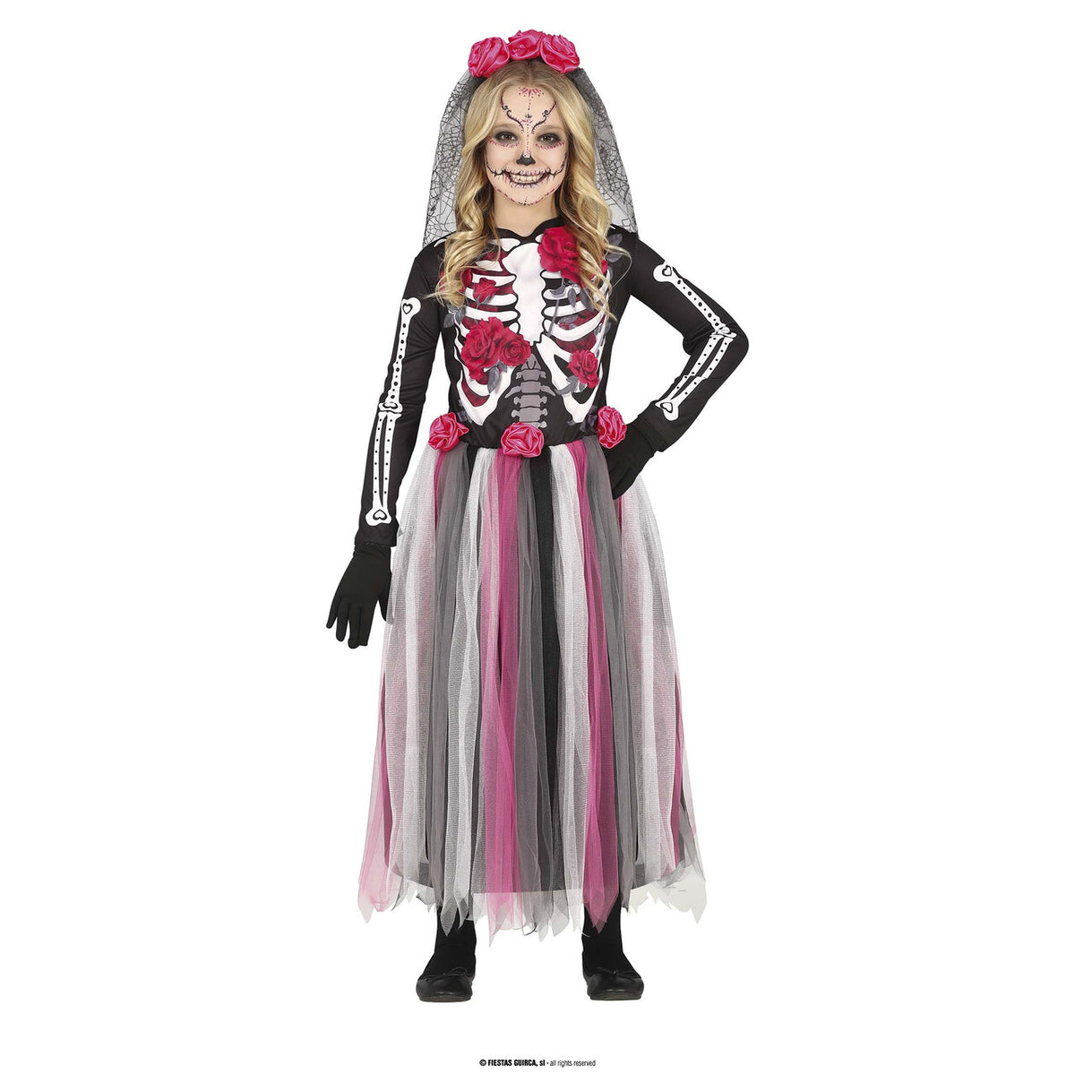 Op deze afbeelding zie je een Kostuums, van het merk Guirca. Rosemary Skelet Dance Meisje Kostuum
