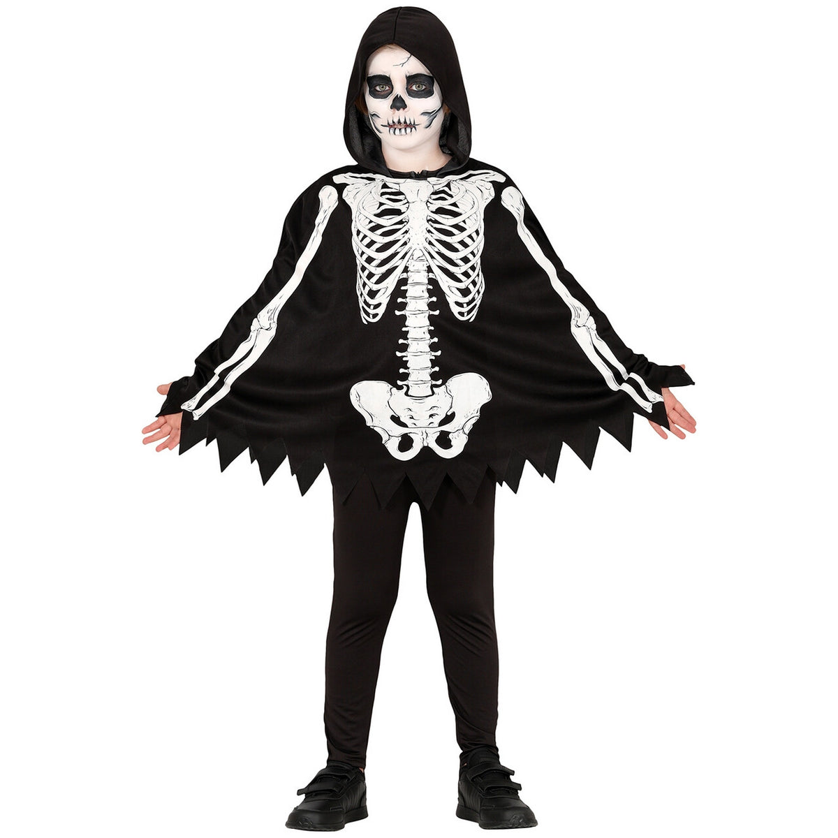 Op deze afbeelding zie je een Kostuums, van het merk Guirca. Creepy Skelet Poncho Kind Kostuum